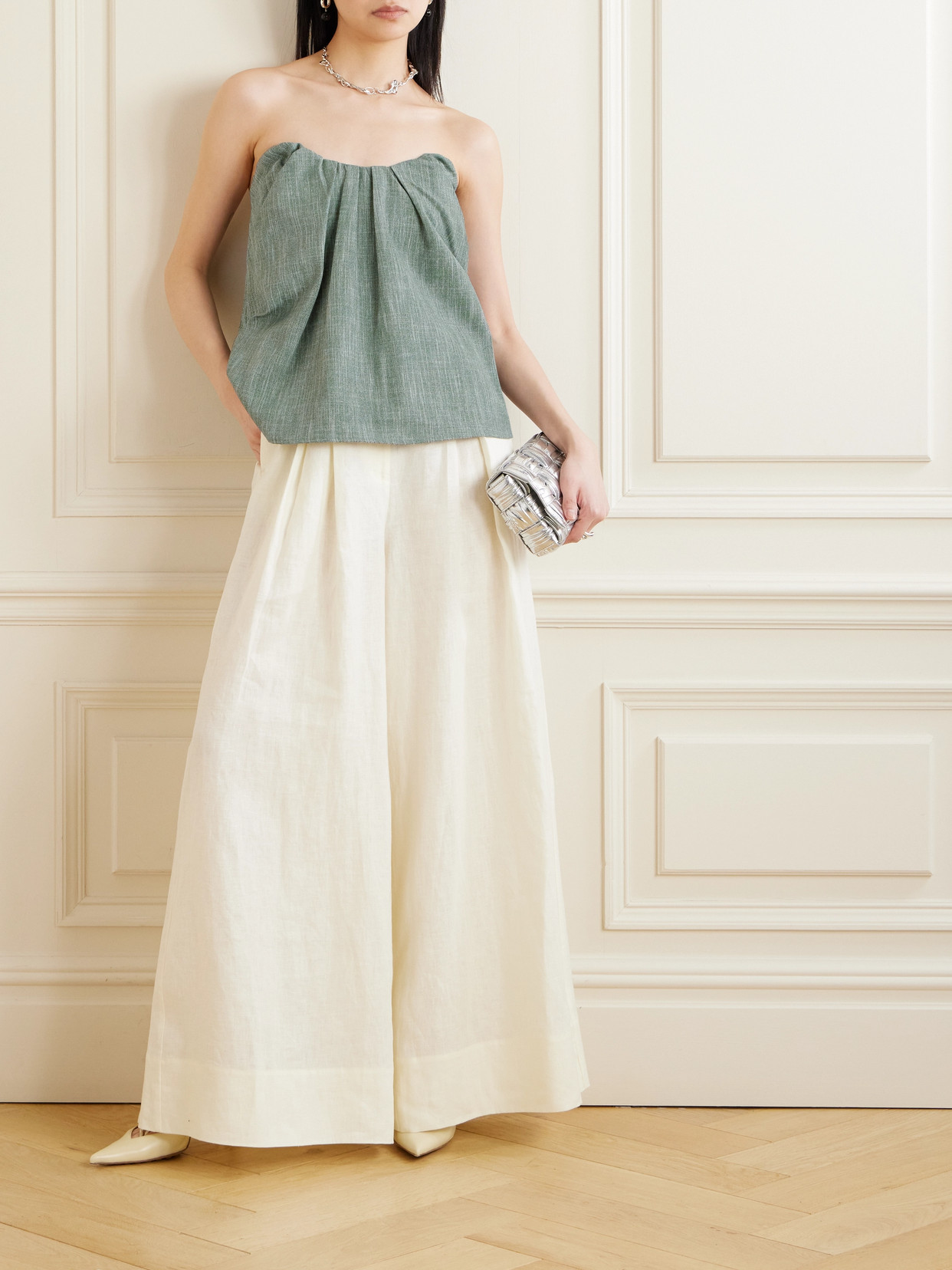 Strapless Gathered Wool-Blend Top
