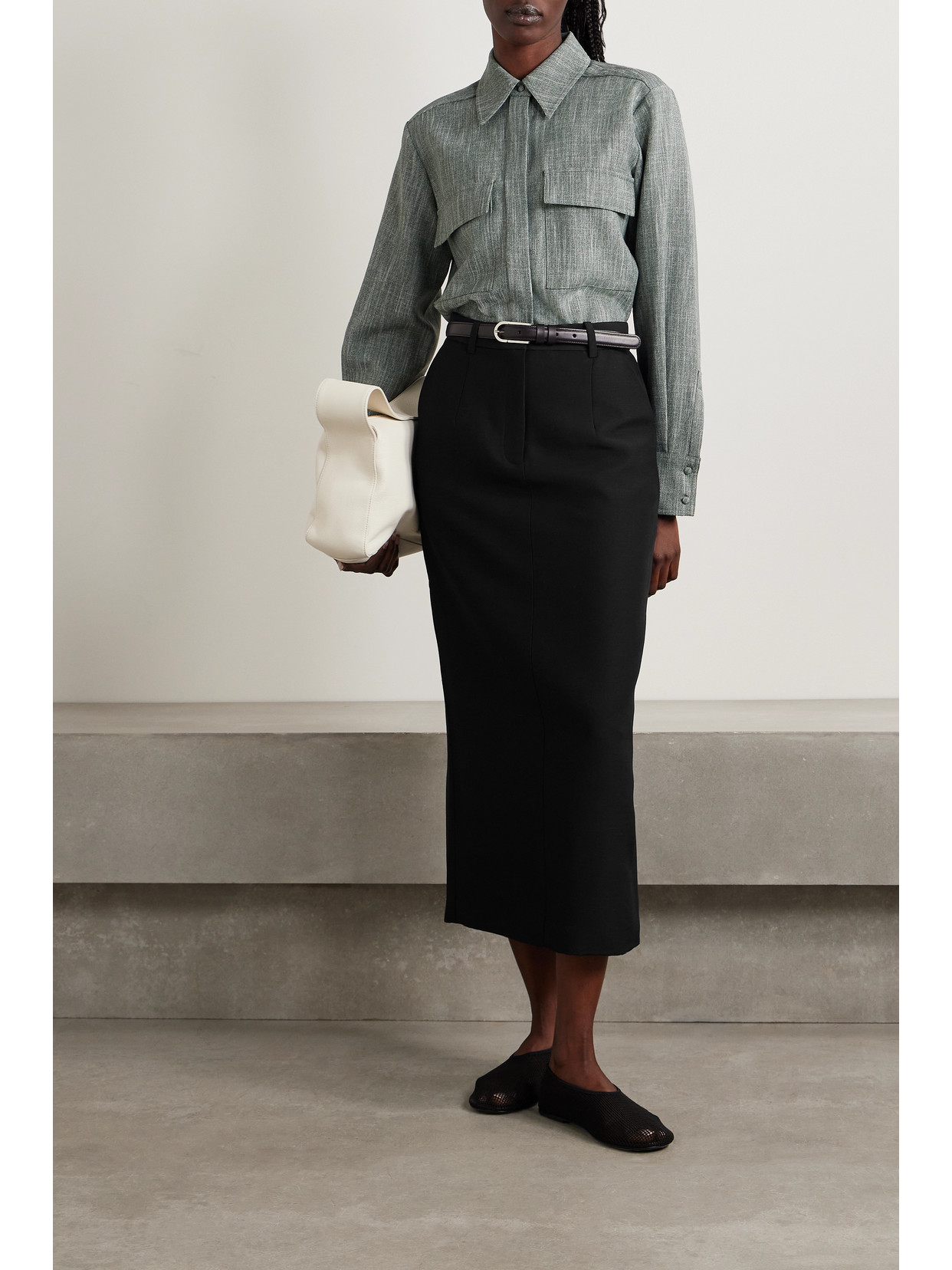 Co Wool Midi Skirt In Black
