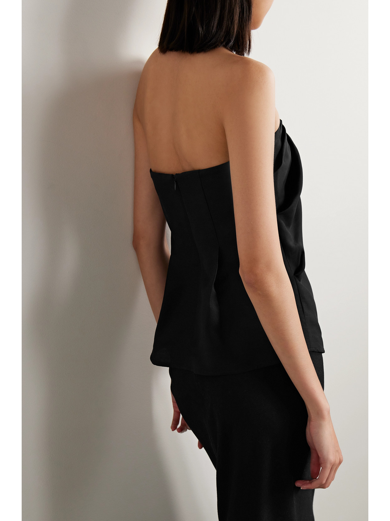 Co Strapless Gathered Crepe Top In Black