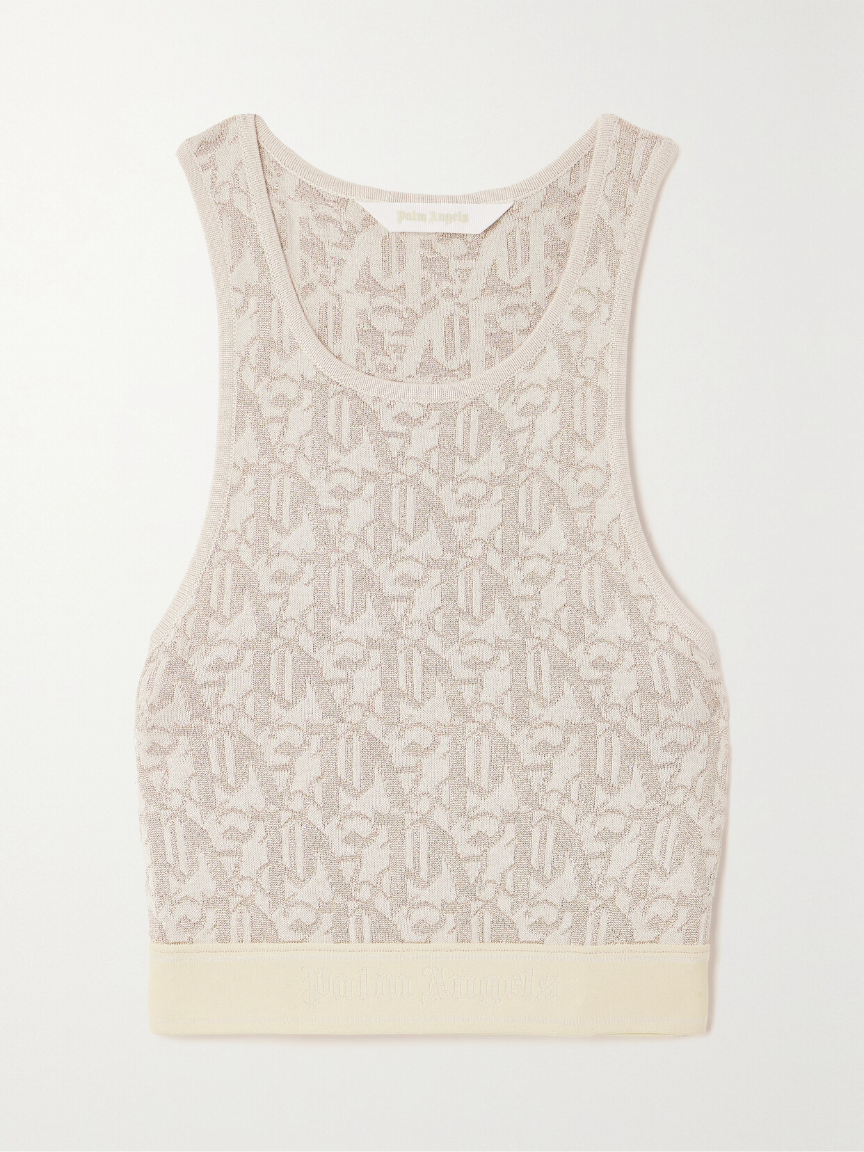 Palm Angels Cropped Metallic Jacquard-knit Tank Top In Off-white