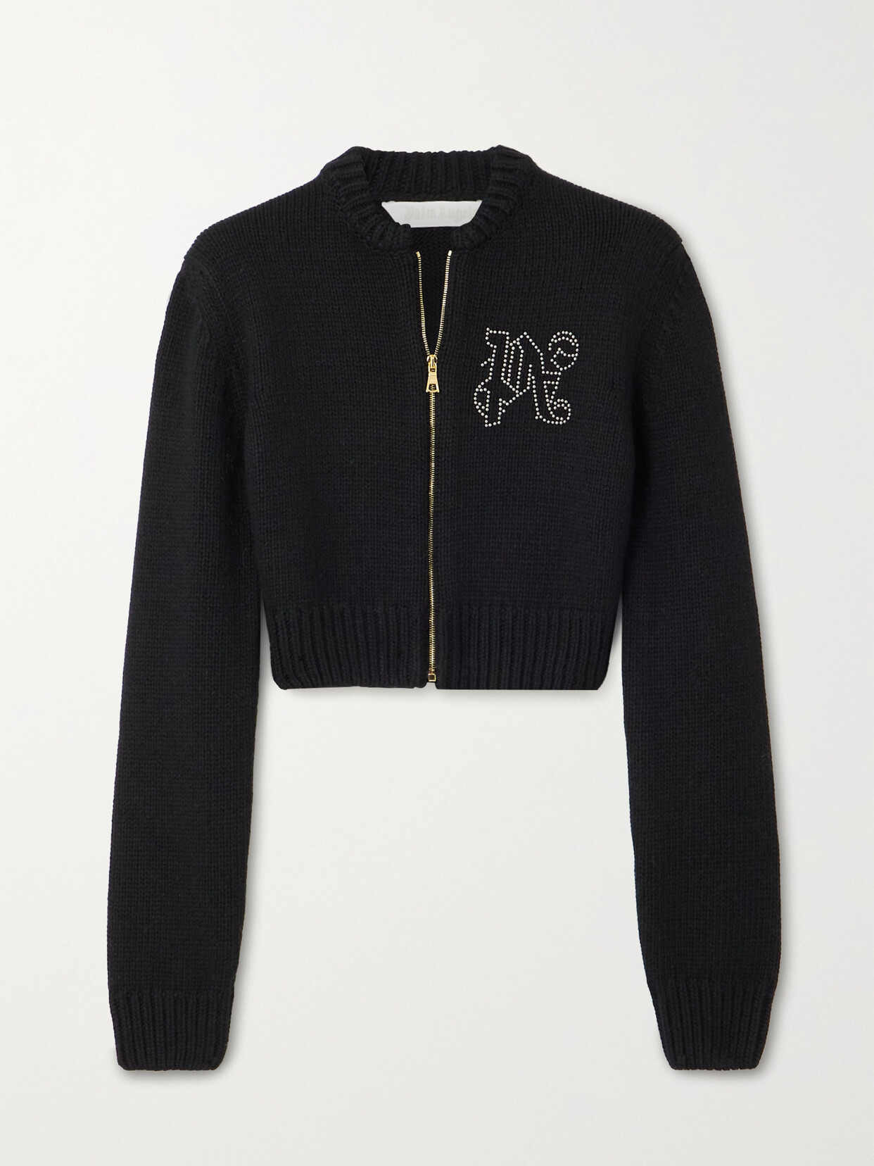 Palm Angels Cropped Studded Knitted Cardigan - Black
