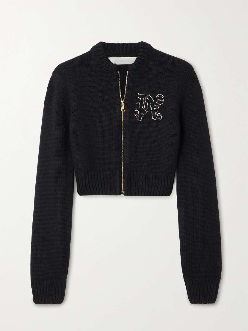 Palm Angels Cropped Studded Knitted Cardigan