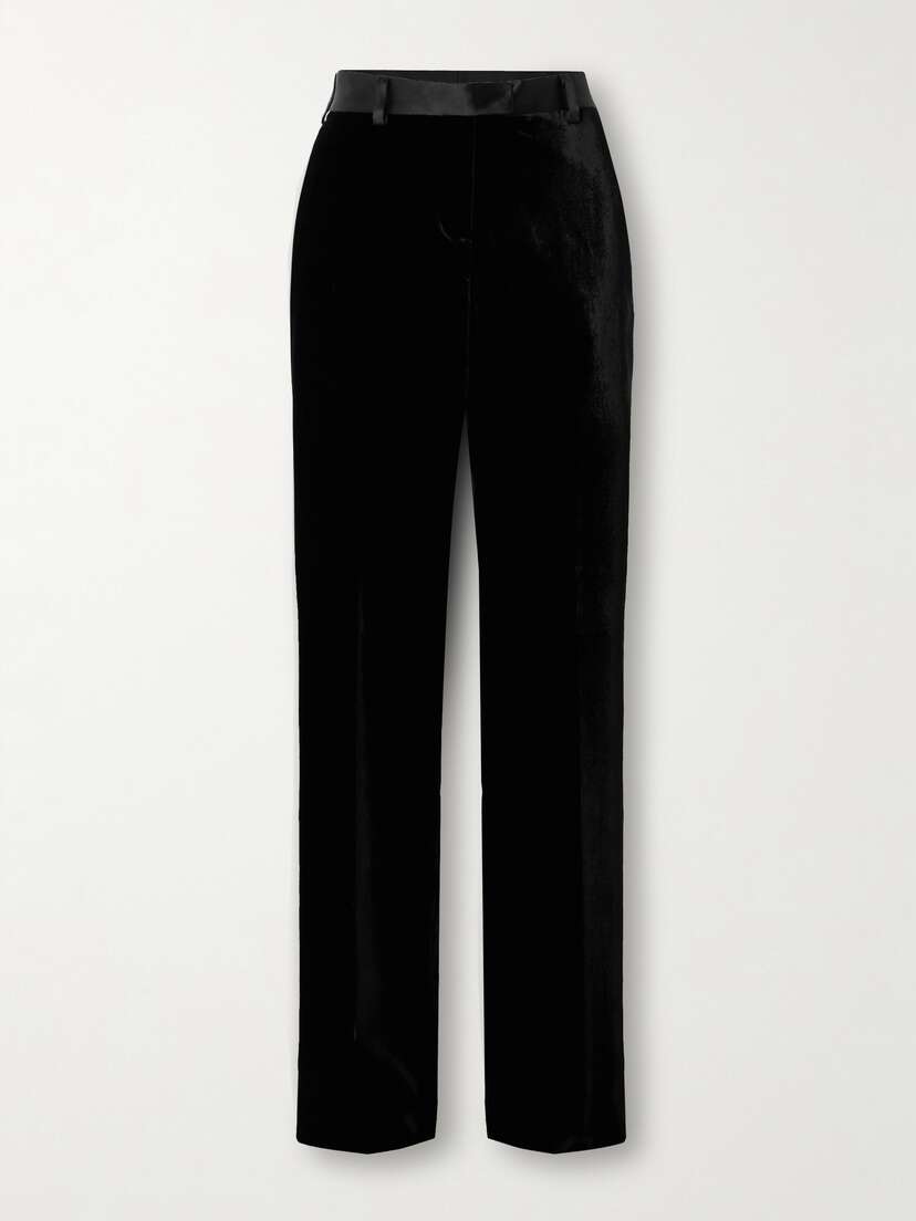 Palm Angels Pleated Silk-trimmed Velvet Straight-leg Pants
