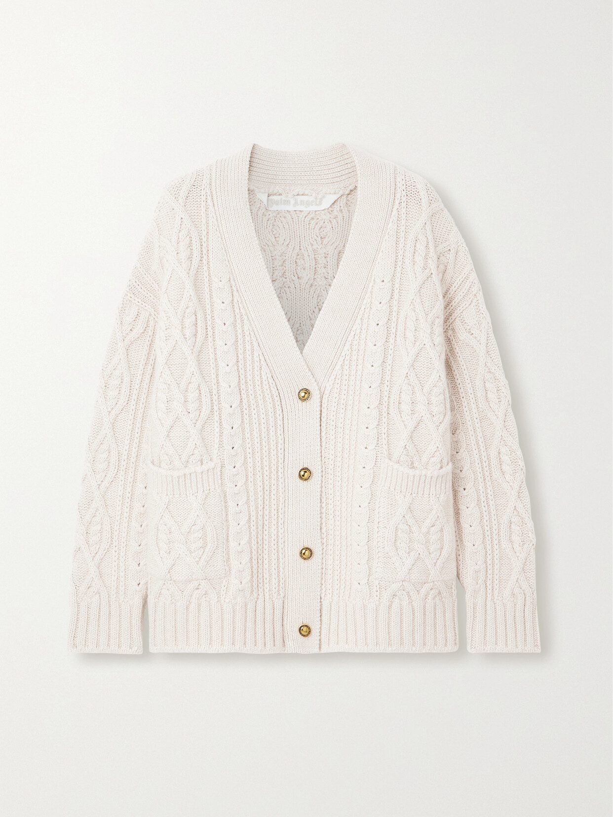 Shop Palm Angels Fisherman Cable-knit Cardigan In Off-white