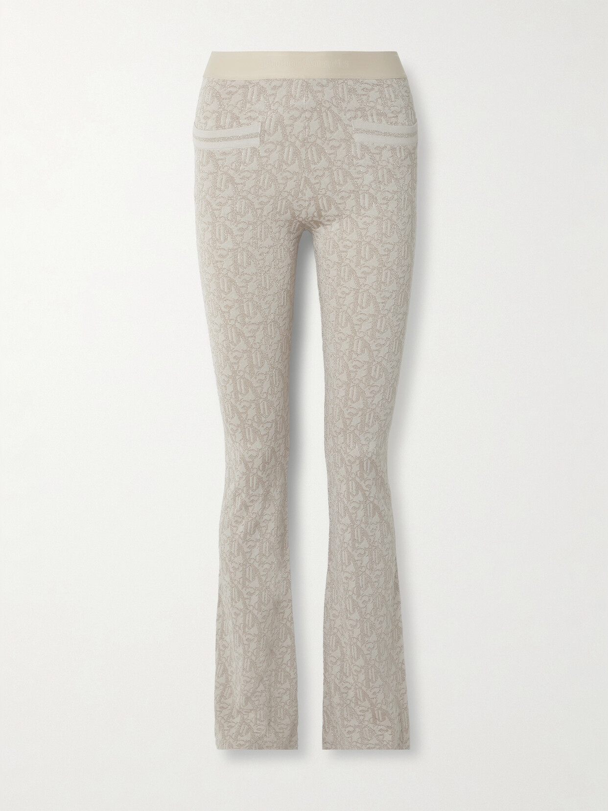 Palm Angels Metallic Jacquard-knit Flared Leggings In Off-white