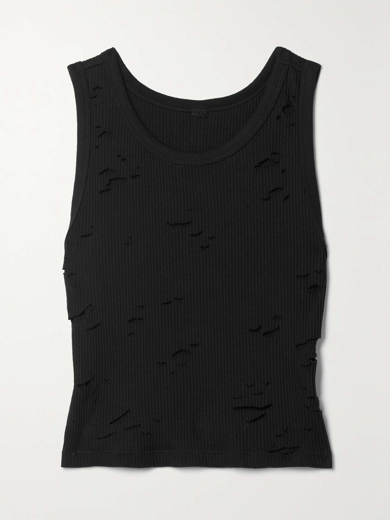 R13 Distressed Cotton Crop Tank In Black