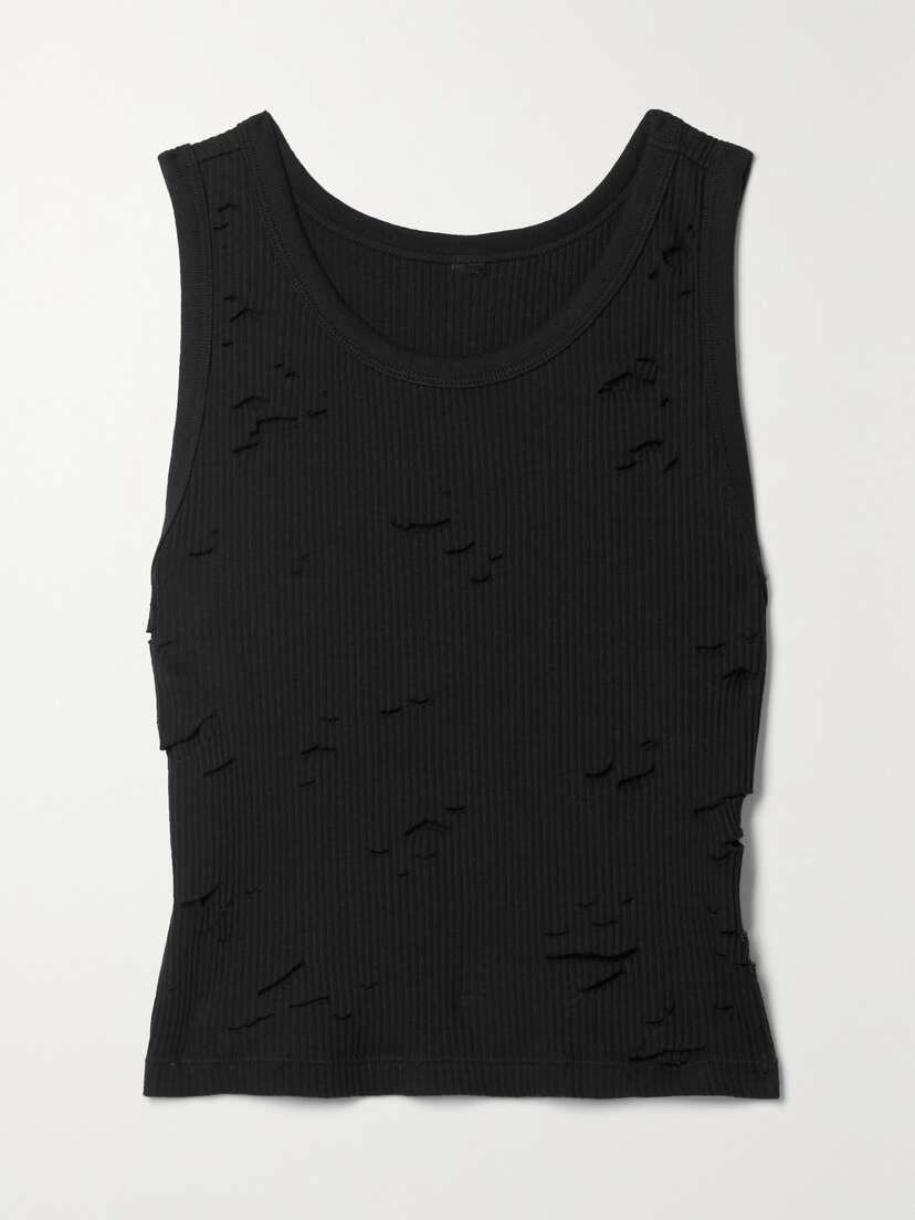 R13 Cropped Distressed Ribbed Cotton-jersey Tank