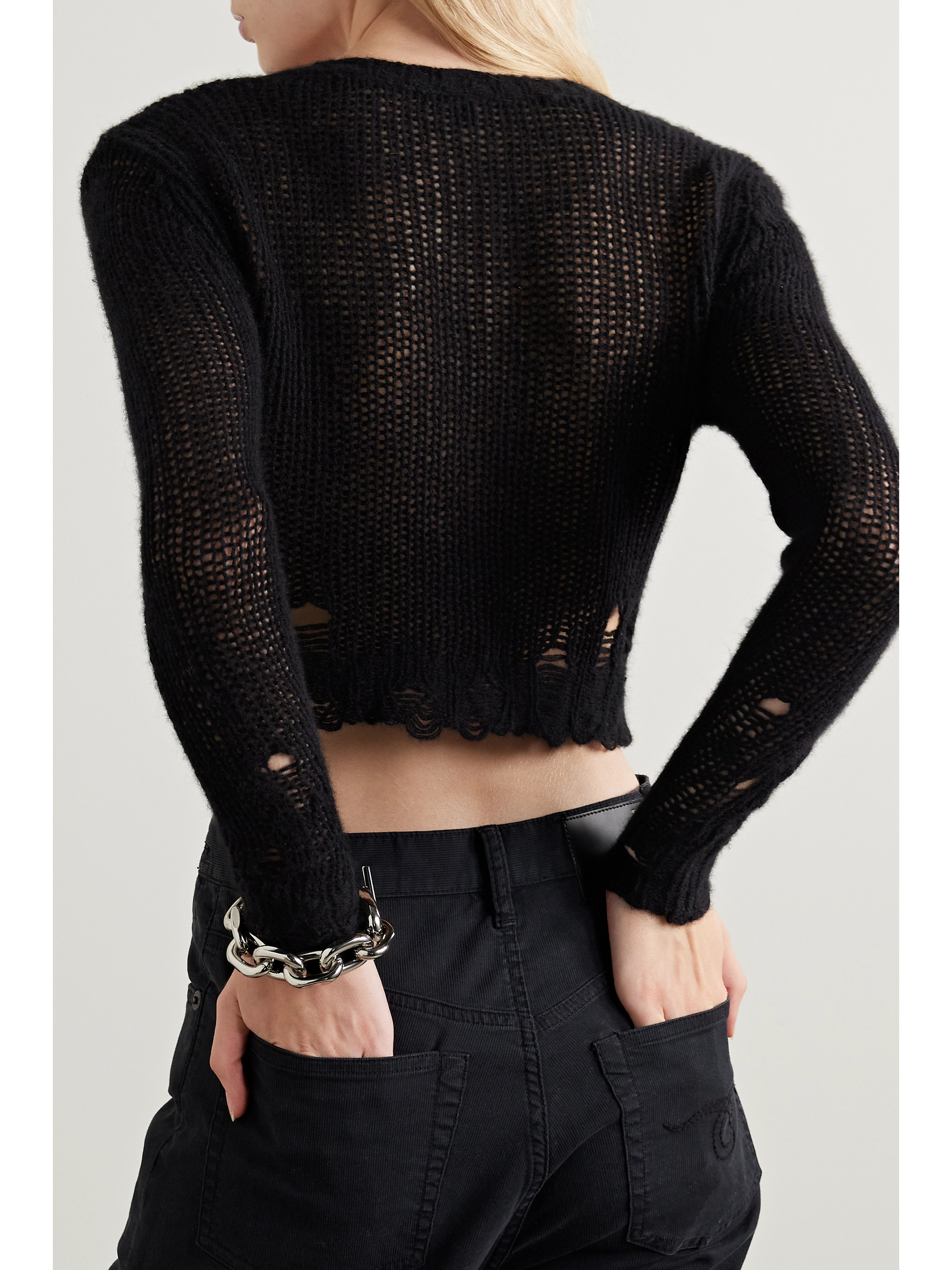 R13 Cropped layered distressed cashmere cardigan