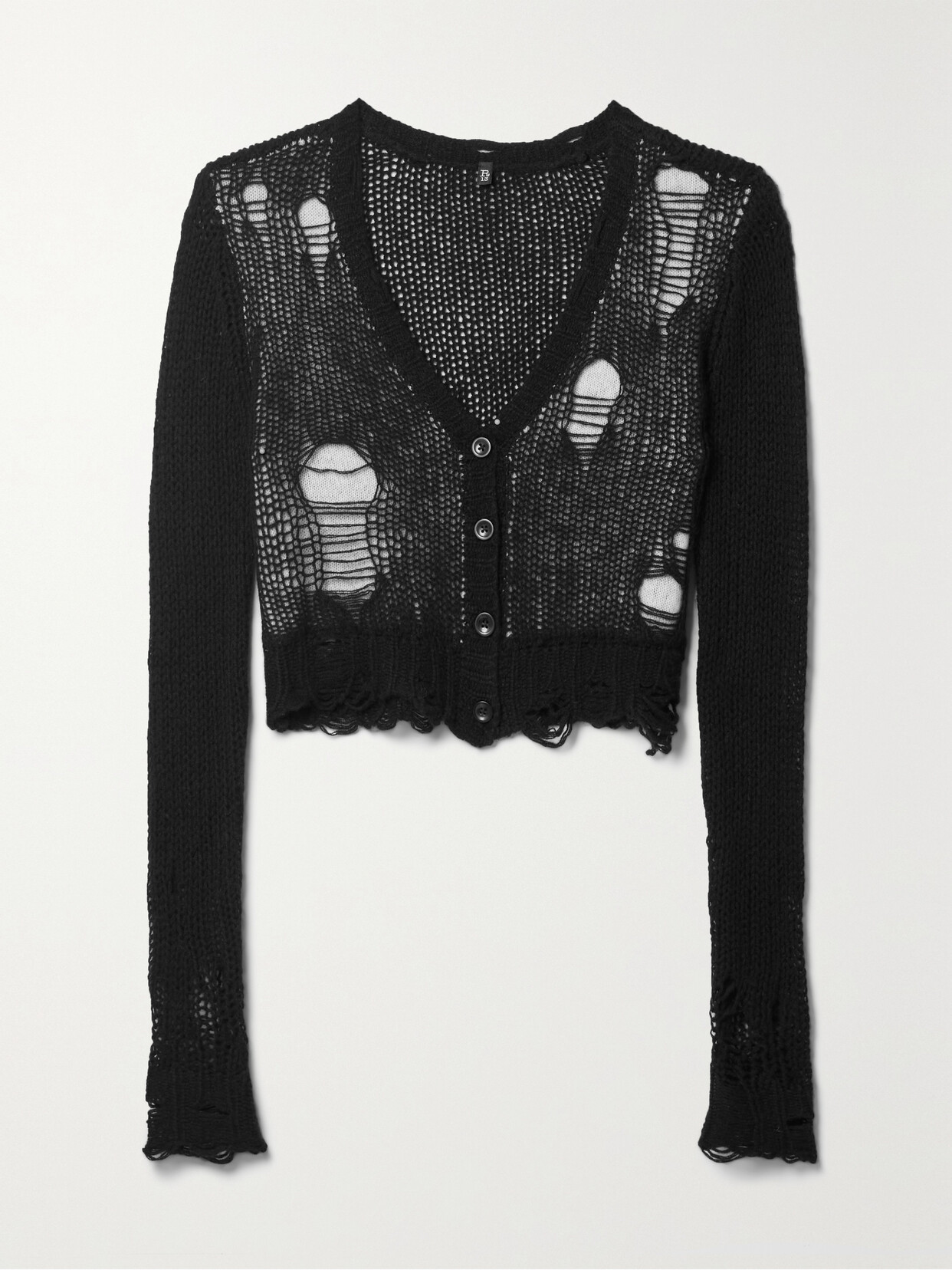 R13 Cropped Layered Distressed Cashmere Cardigan In Black