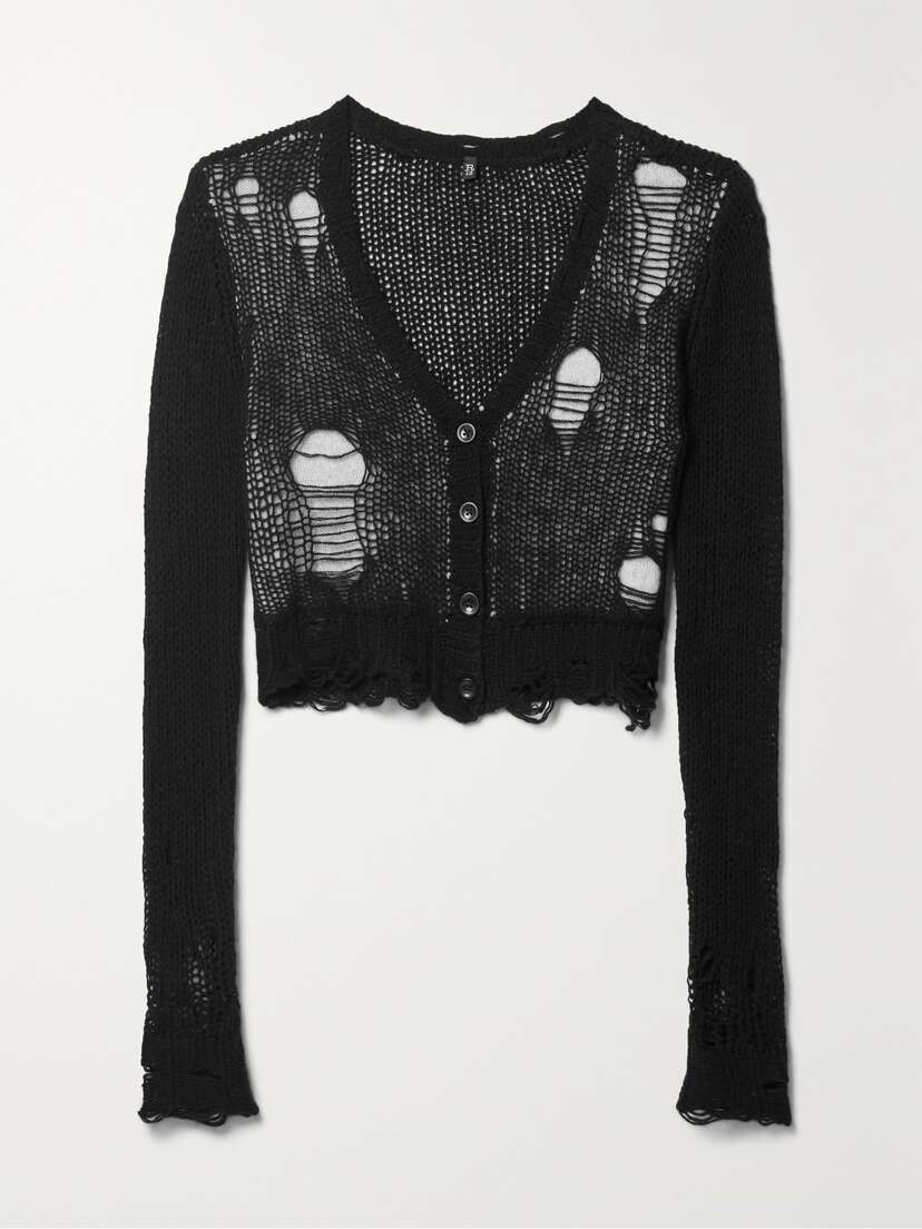 R13 Cropped Layered Distressed Cashmere Cardigan