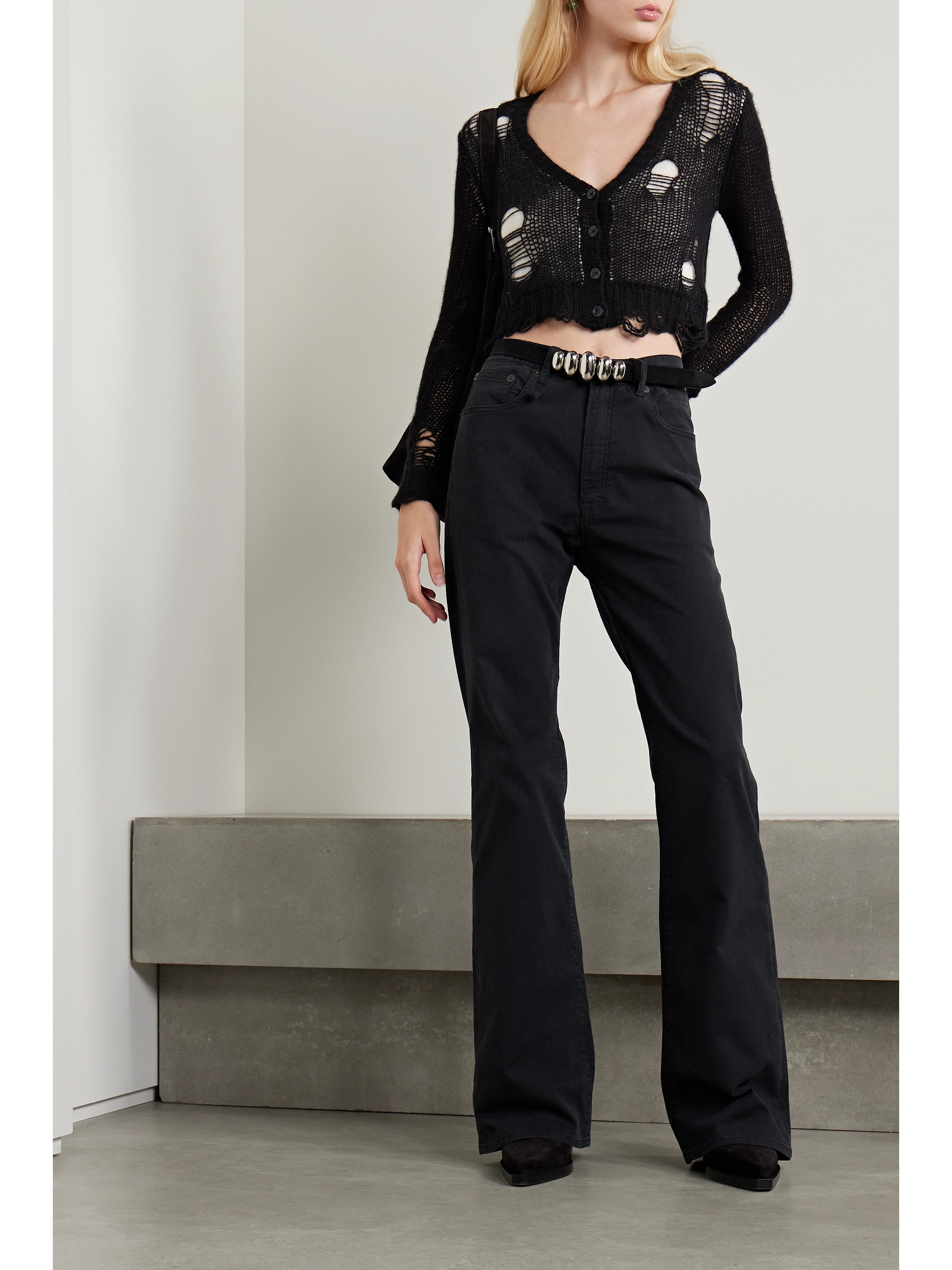 R13 Cropped layered distressed cashmere cardigan