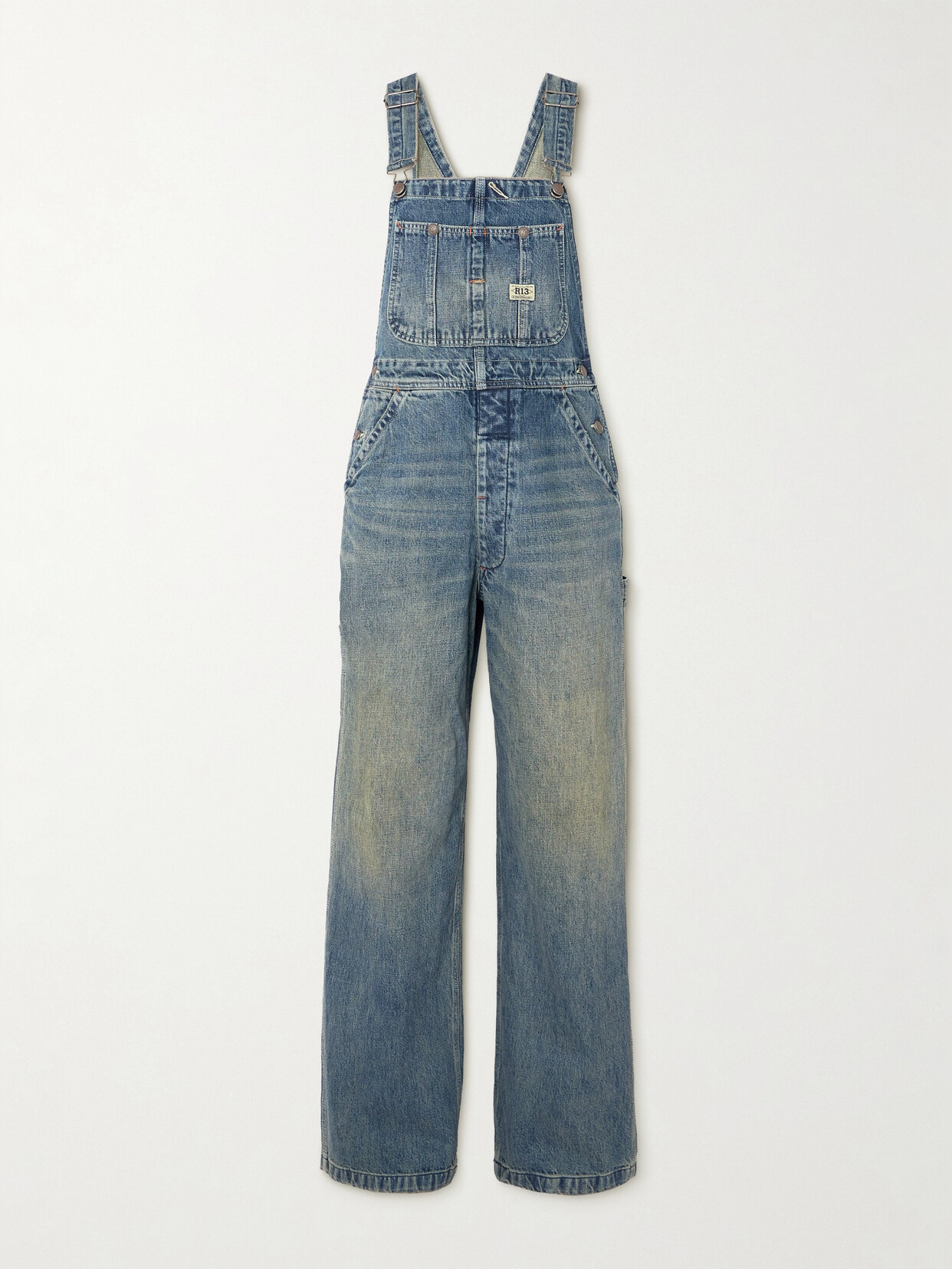 R13 D'arcy Distressed Denim Dungarees - Blue