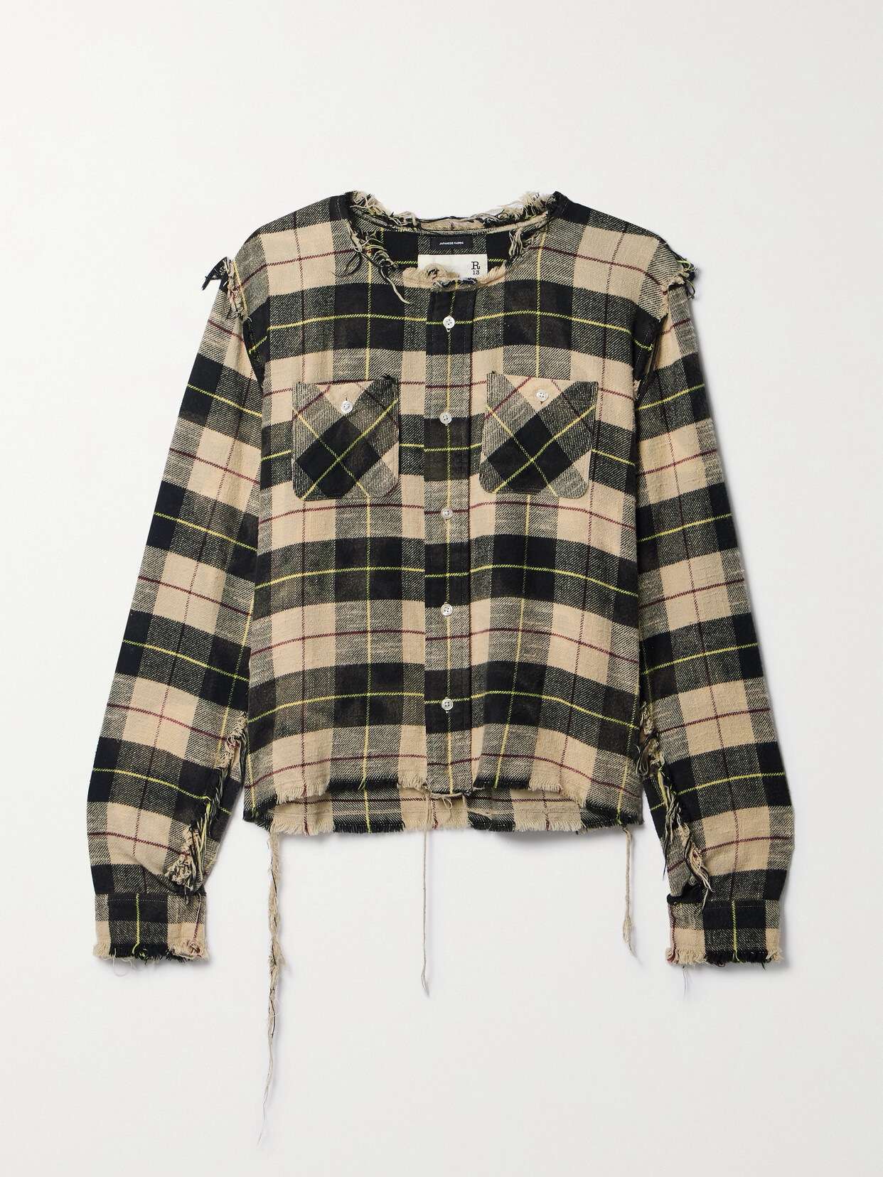 Shop R13 Distressed Checked Cotton-flannel Shirt In Neutrals