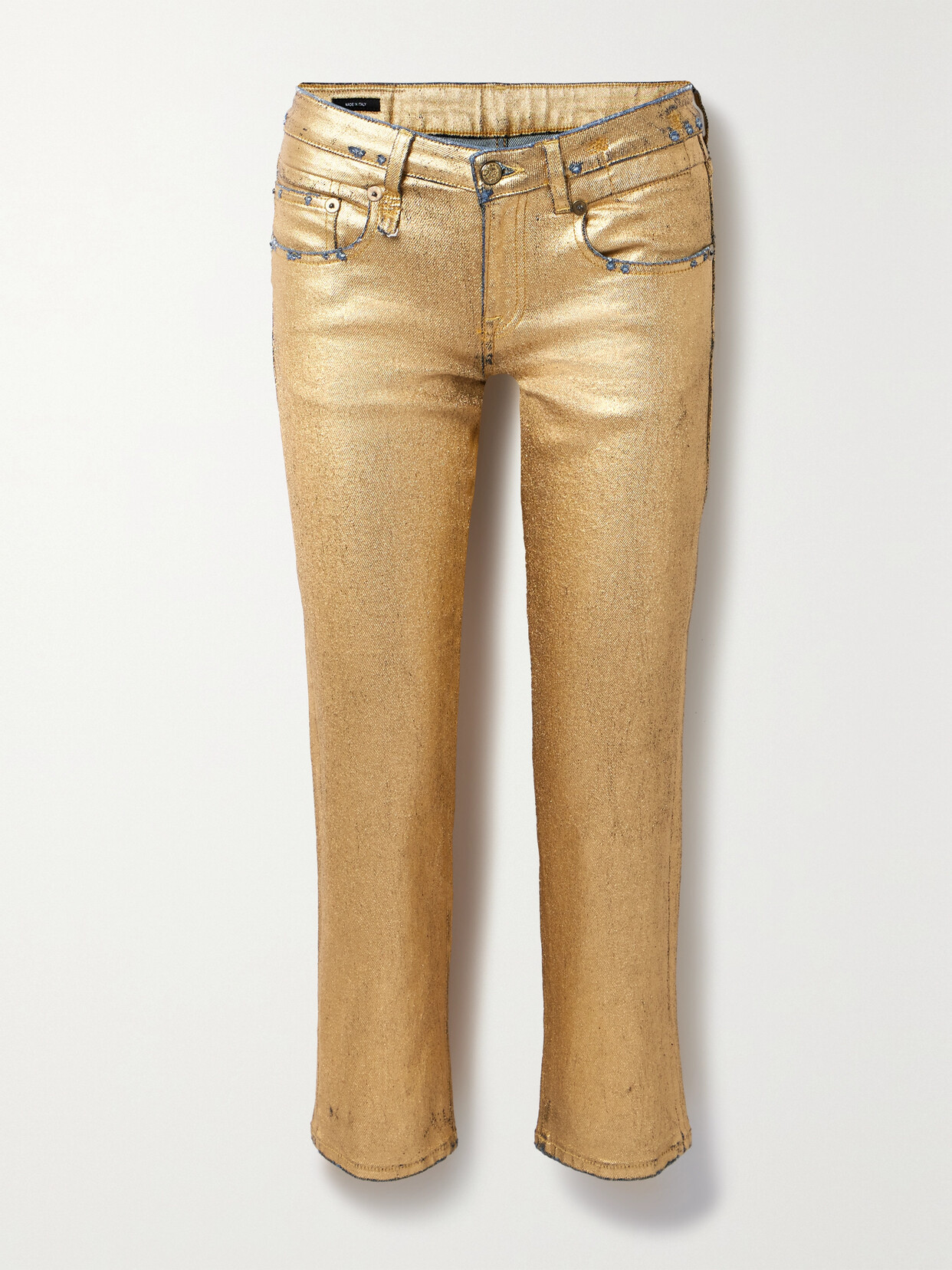 R13 Cropped Metallic Coated Mid-rise Straight-leg Jeans In Gold