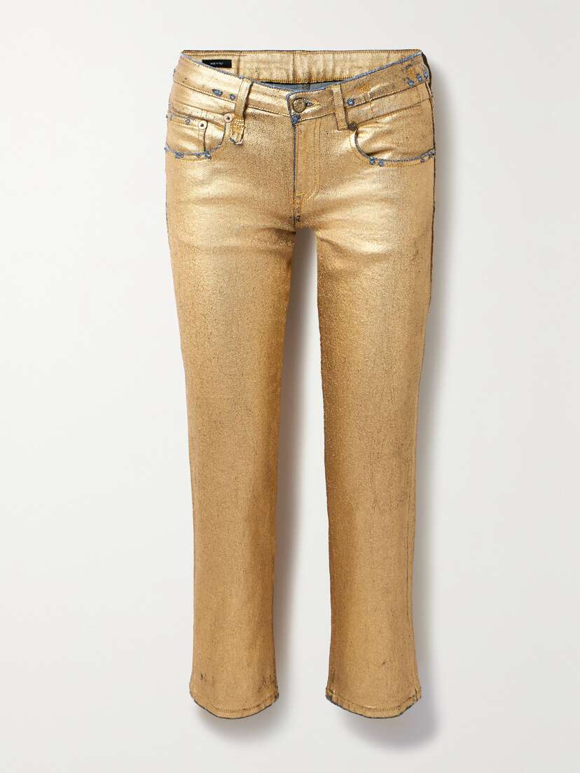 R13 Cropped Metallic Coated Mid-rise Straight-leg Jeans