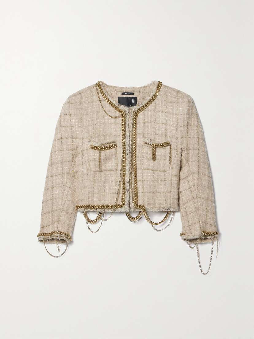 R13 Cropped Chain-embellished Metallic Wool-blend Tweed Jacket