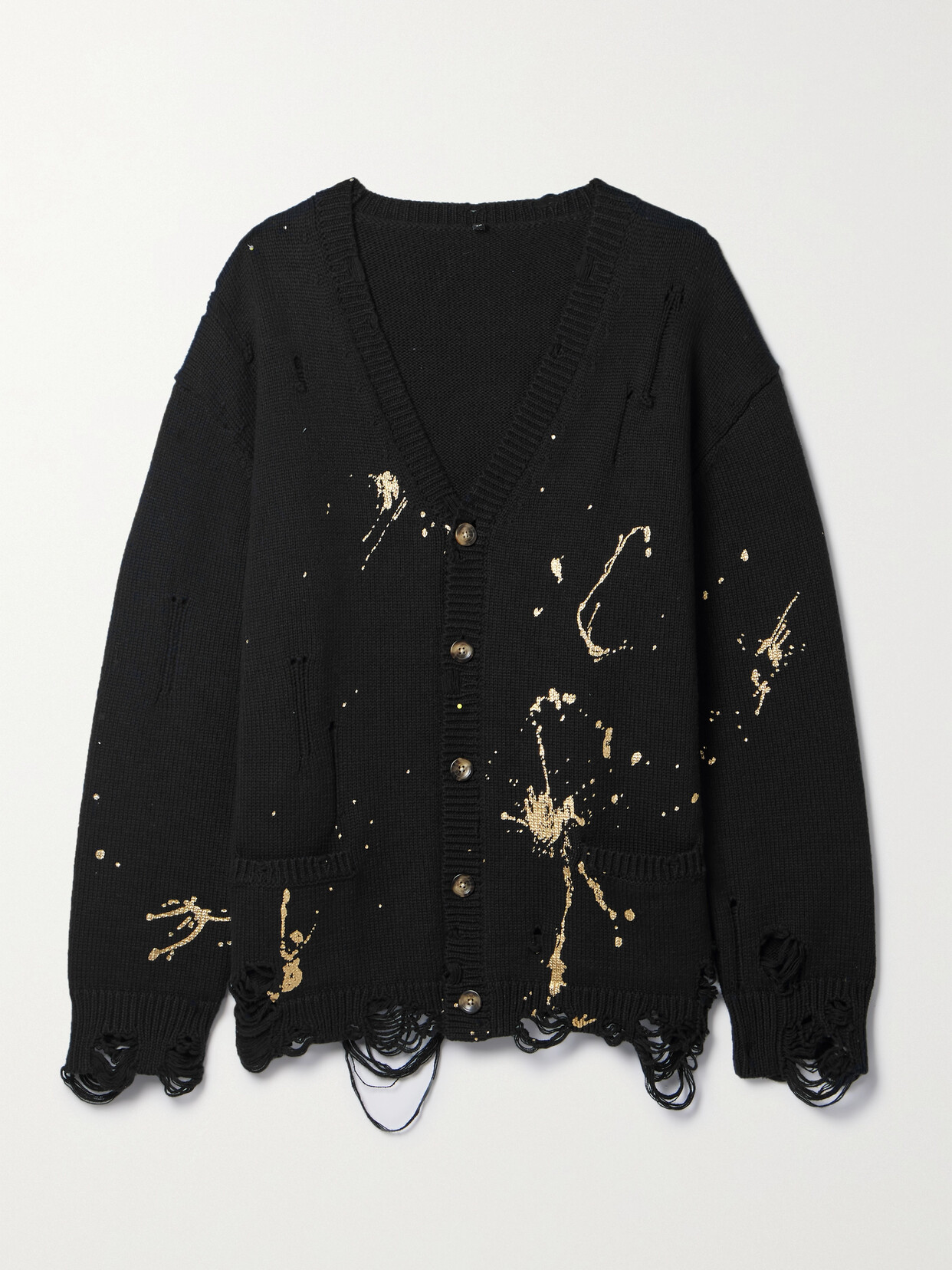 Shop R13 Distressed Paint-splattered Cotton Cardigan In Black