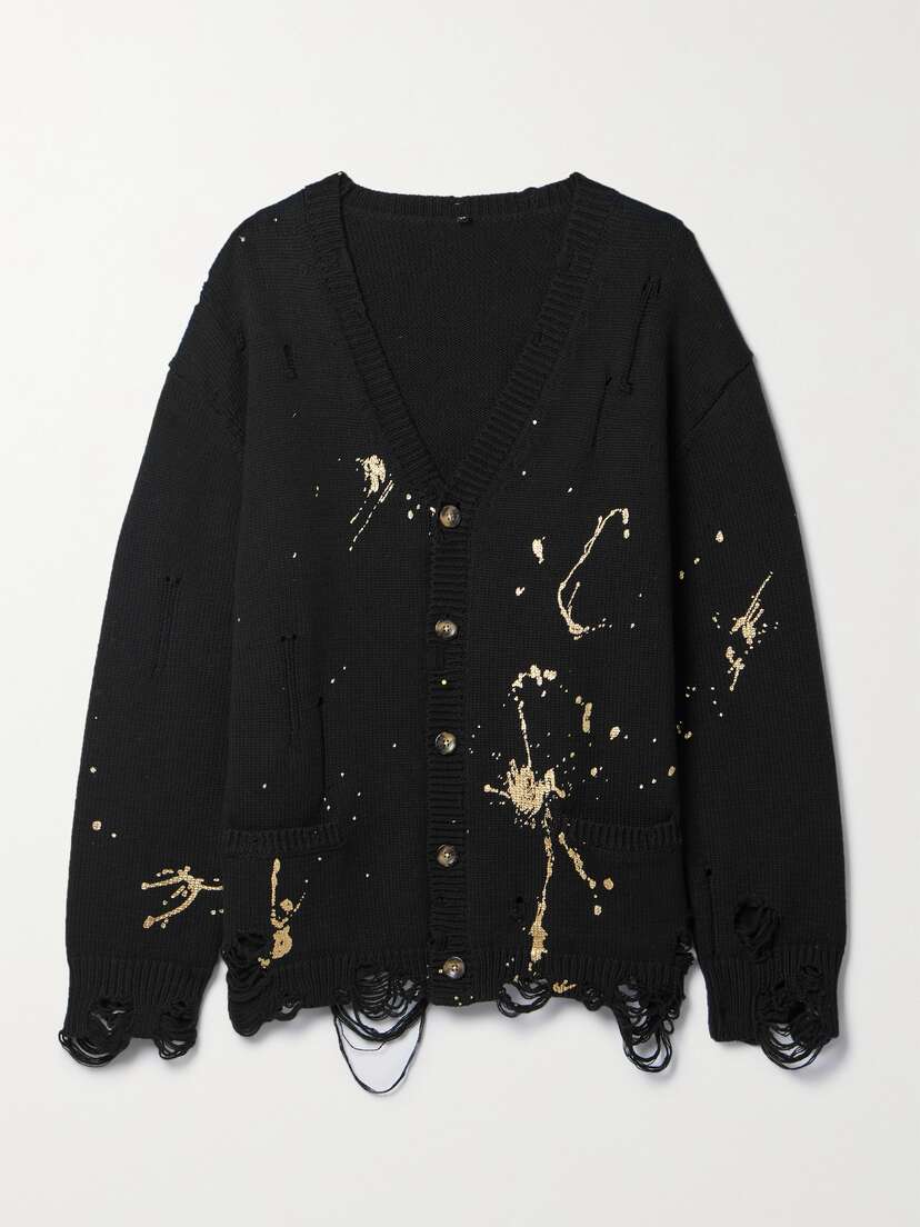 R13 Distressed Paint-splattered Cotton Cardigan