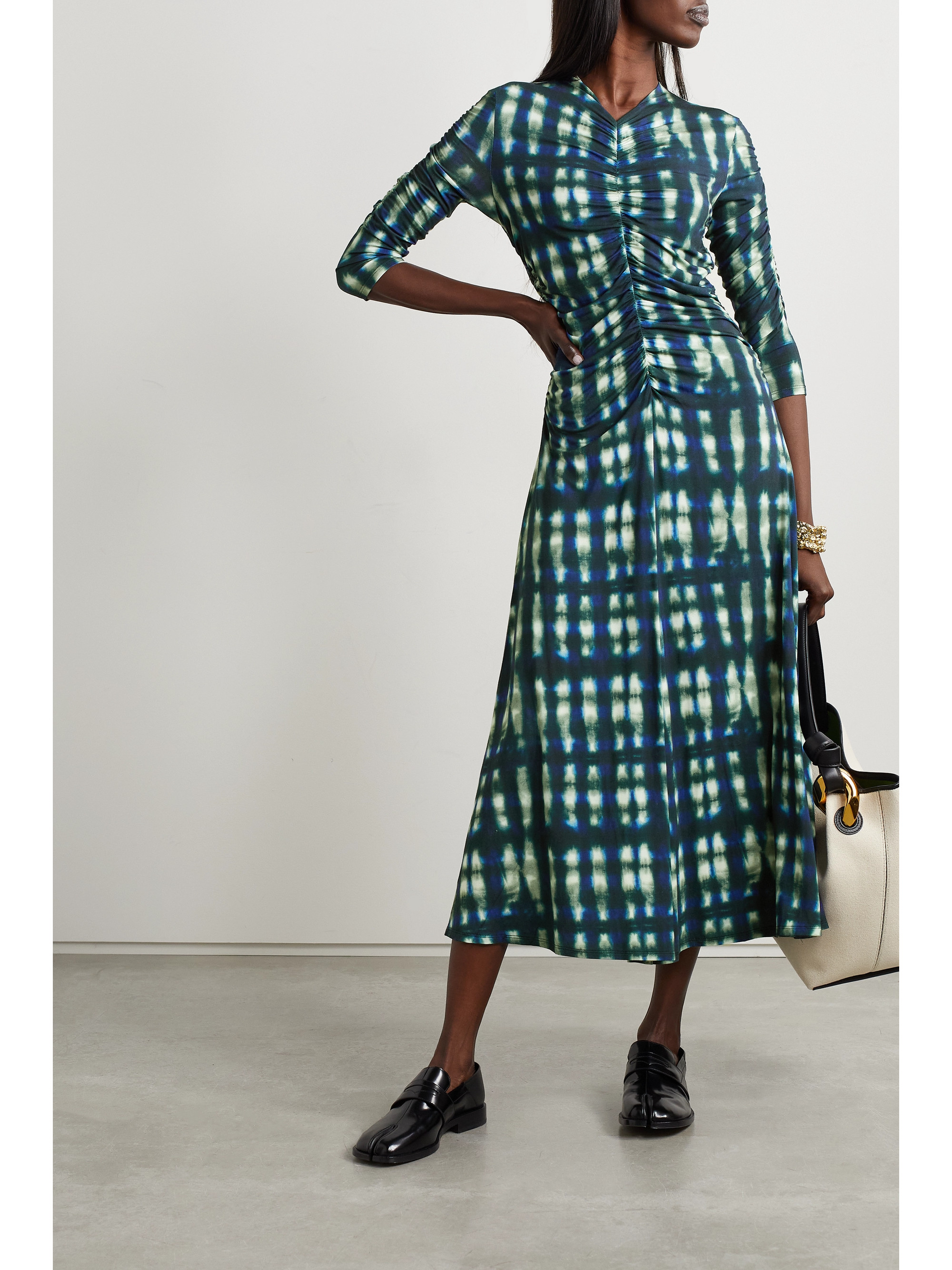 Proenza Schouler White Label - Natalee ruched tie-dyed stretch-jersey midi  dress | Plush