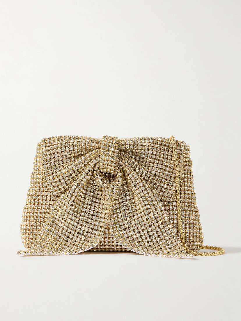 Loeffler Randall Jolene Bow And Crystal-embellished Faille Clutch