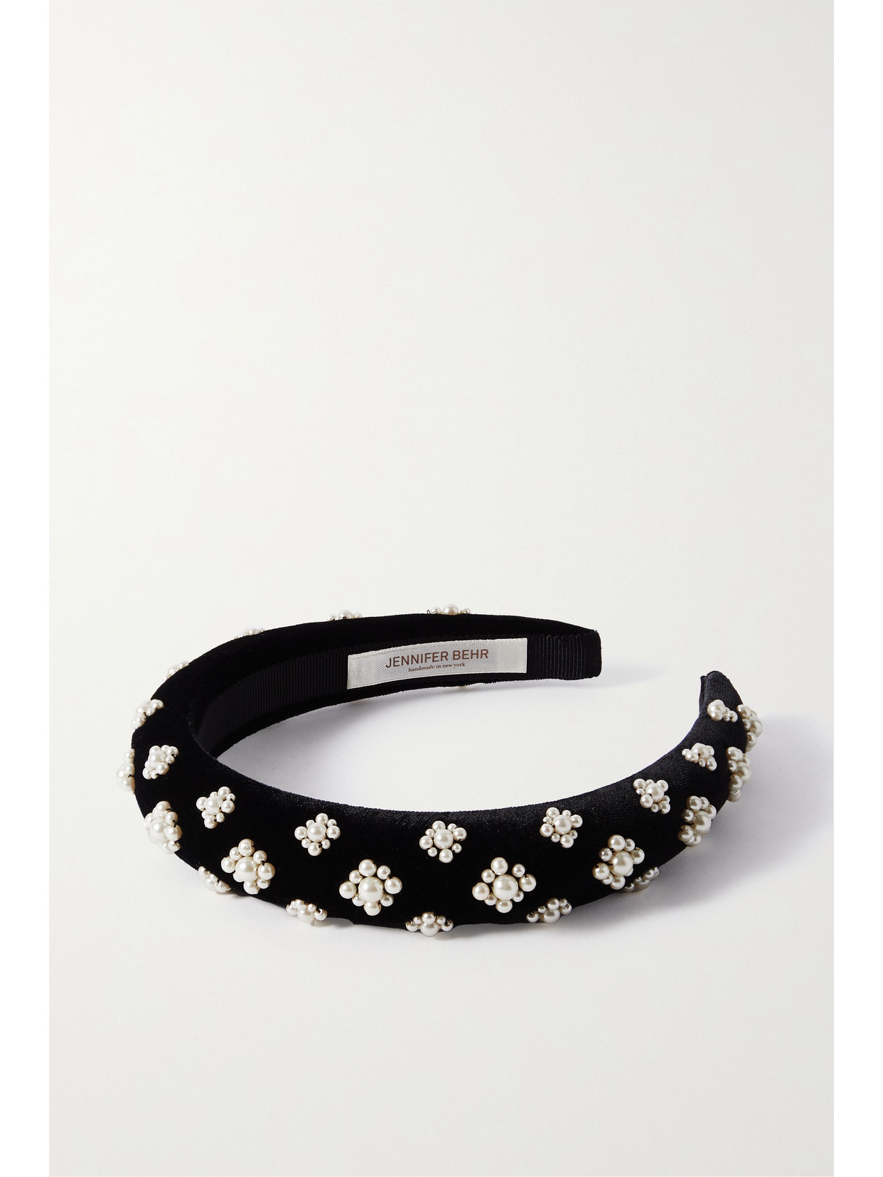 Shop Jennifer Behr Margaret Faux Pearl-embellished Velvet Headband In Black