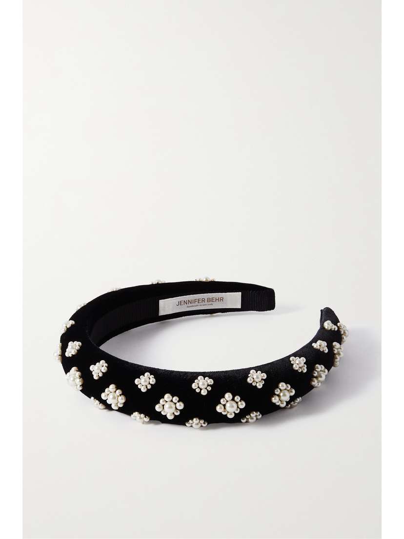 Jennifer Behr Margaret Faux Pearl-embellished Velvet Headband