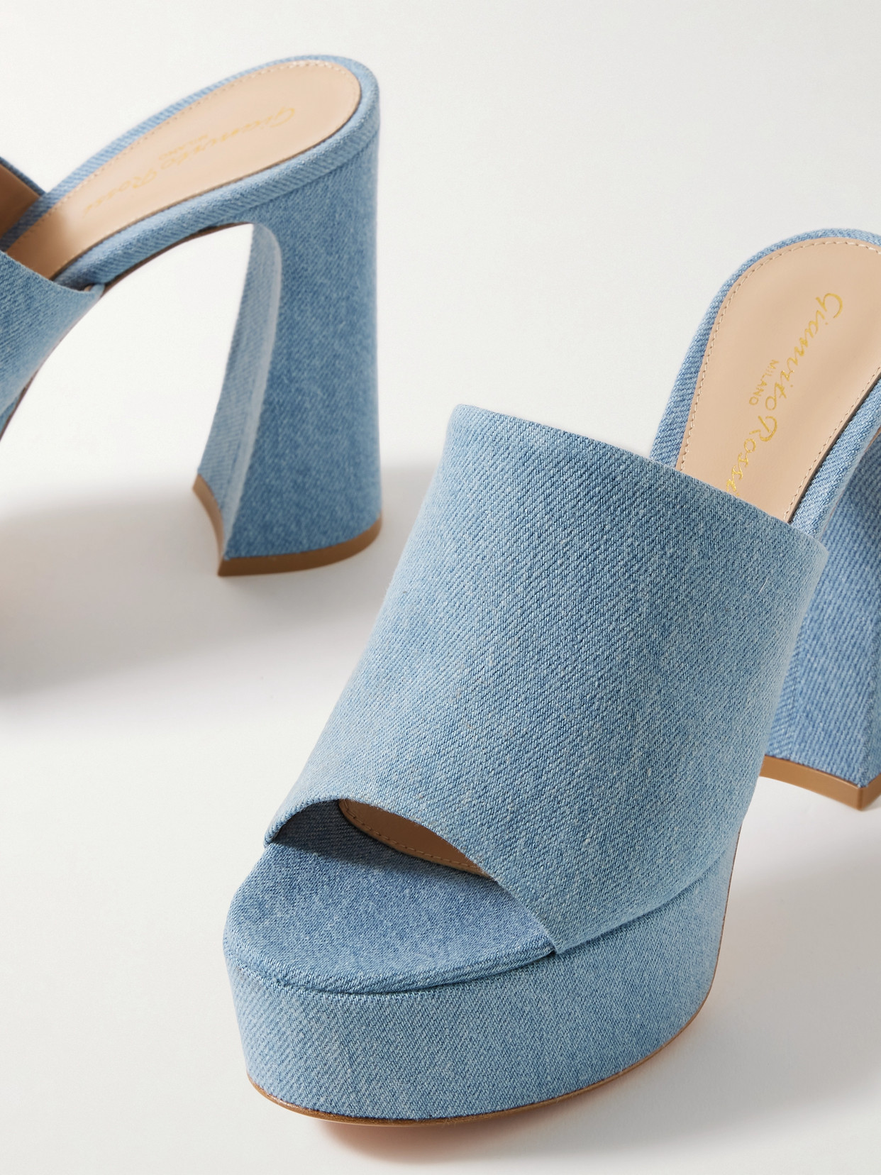 Shop Gianvito Rossi Holly 70 Denim Platform Mules In Blue