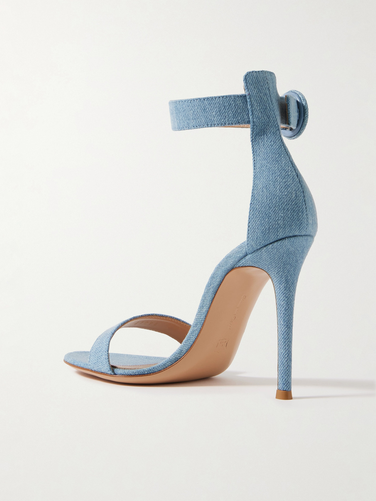Gianvito Rossi Suede Open Round Toe Sleek Shape Buckled Ankle Strap Logo-printed Insole Very Thin Sole Stiletto Hee In Blue