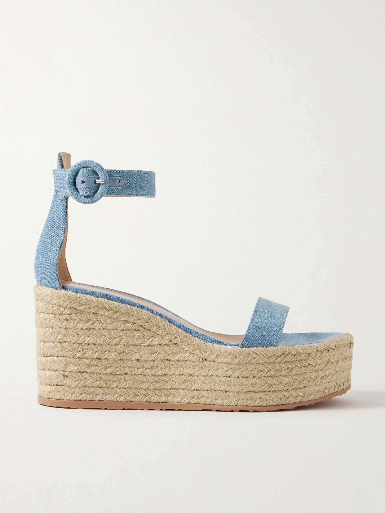 Gianvito Rossi 45 Denim Espadrille Wedge Sandals In Blue