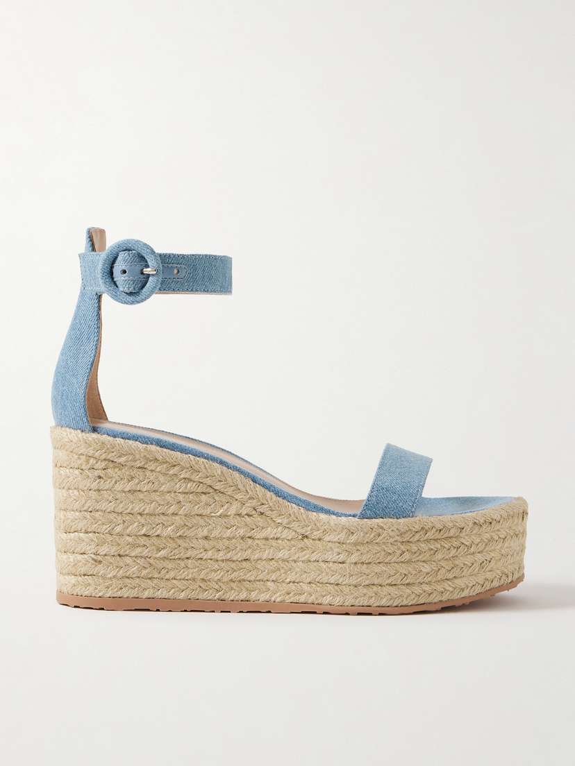 Gianvito Rossi 45 Denim Espadrille Wedge Sandals