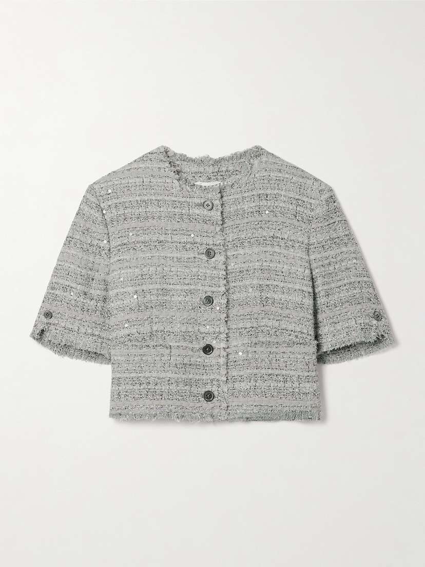 Thom Browne Cropped Sequin-embellished Tweed Jacket