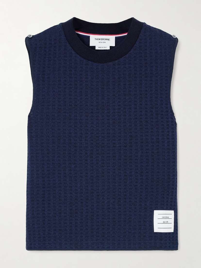 Thom Browne Appliquéd Waffle-knit Cotton Top
