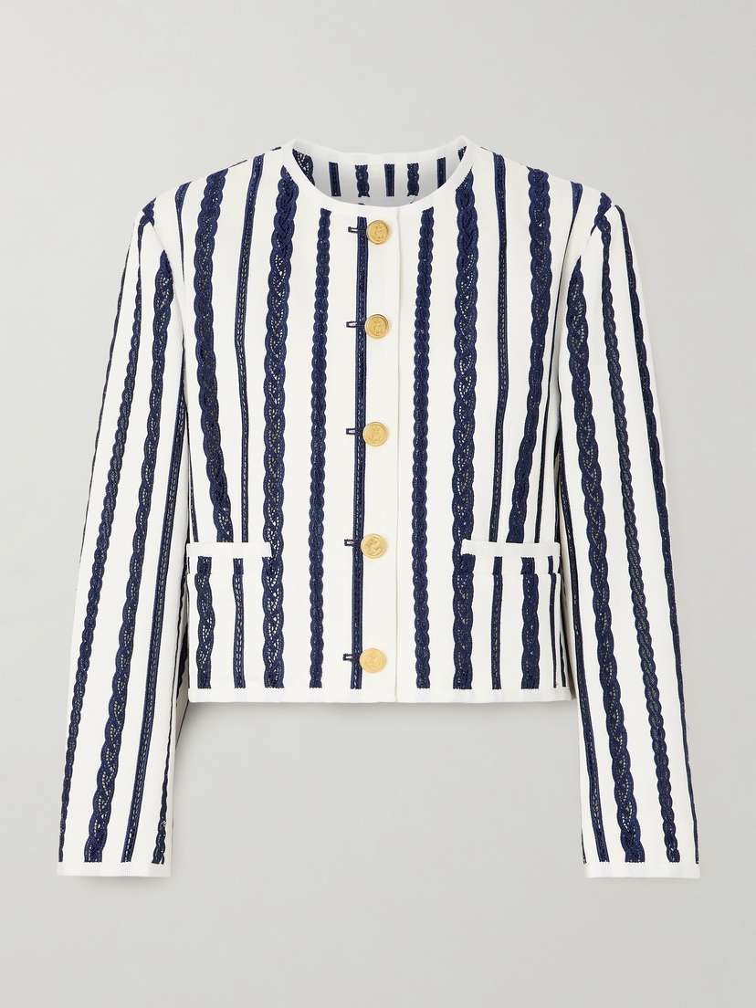 Thom Browne Cropped Broderie Anglaise And Cotton-twill Jacket