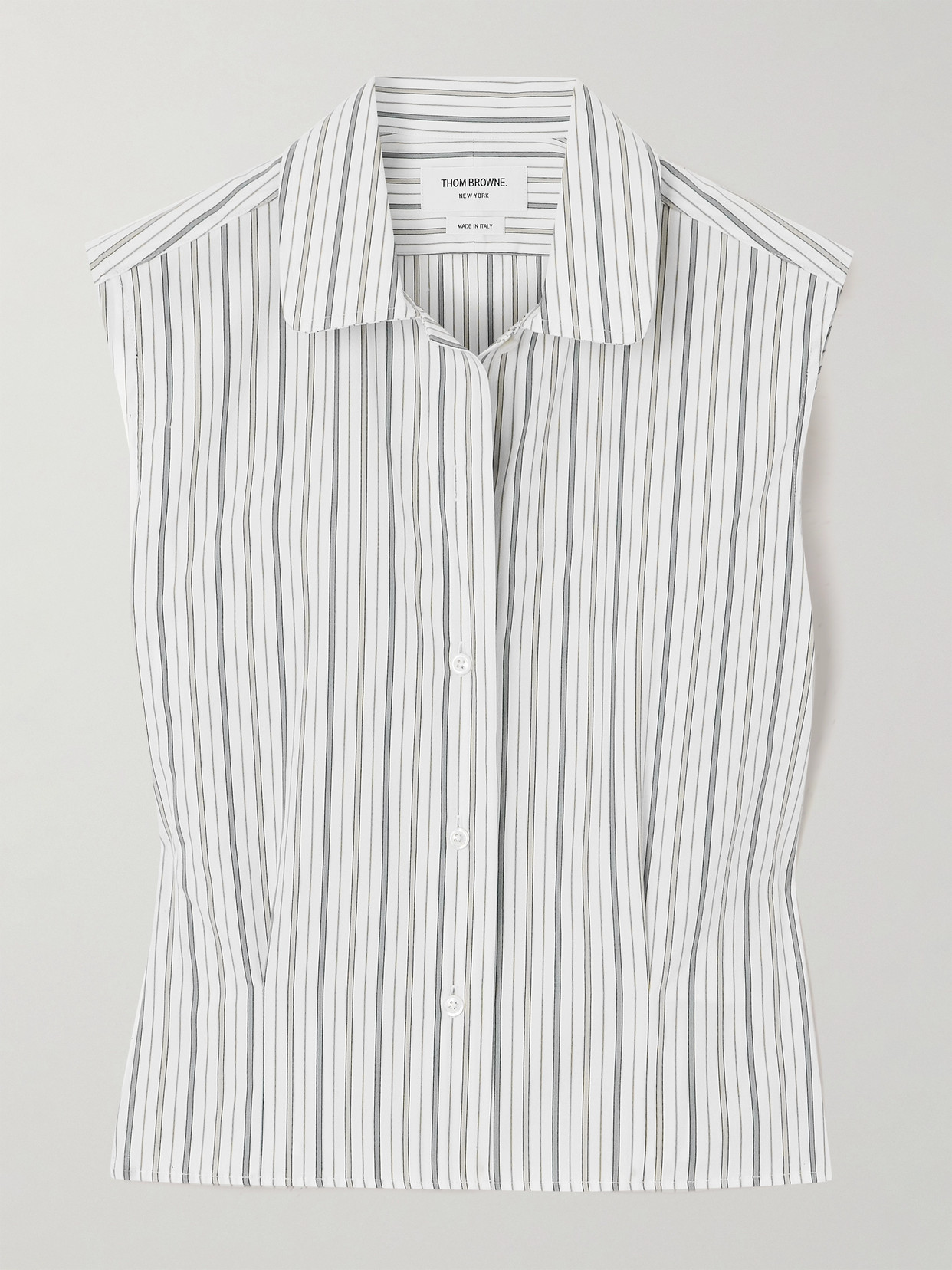 Thom Browne Striped Sleeveless Poplin Shirt In Gray