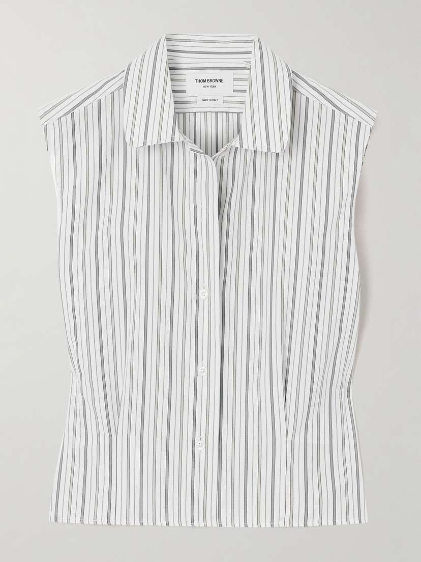 Thom Browne Cropped Striped Cotton-poplin Shirt