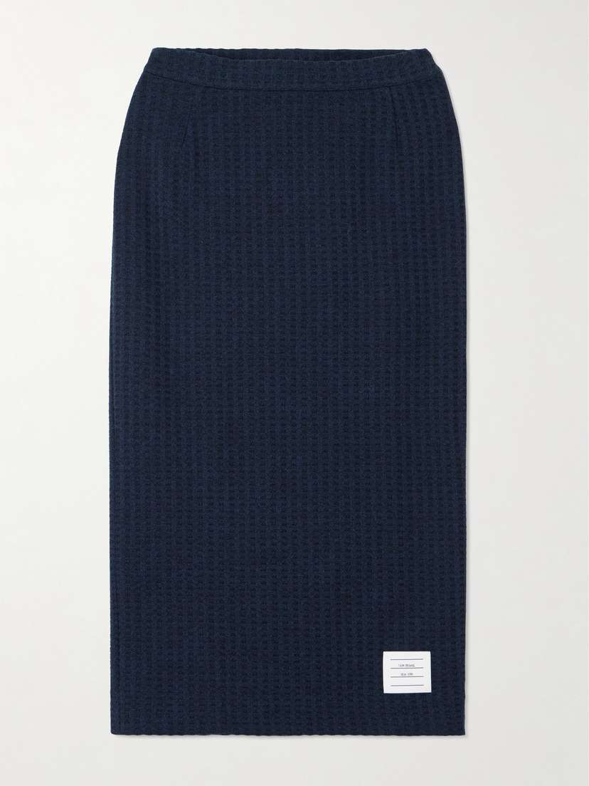 Thom Browne Appliquéd Waffle-knit Cotton Midi Skirt