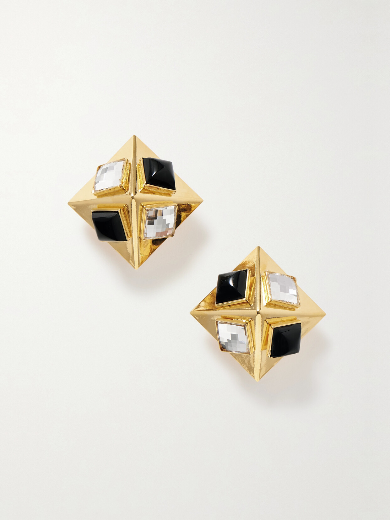 Alessandra Rich Pyramid Gold-tone Crystal Clip Earrings