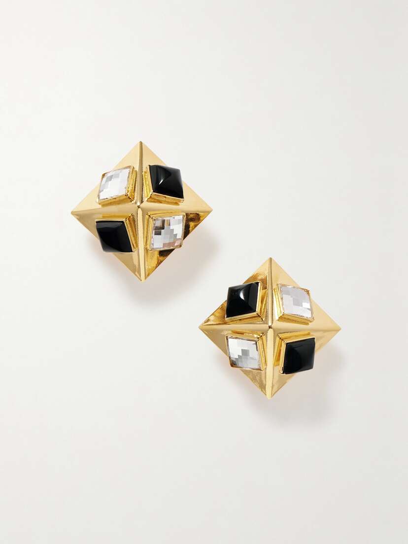 Alessandra Rich Pyramid -tone Crystal Clip Earrings
