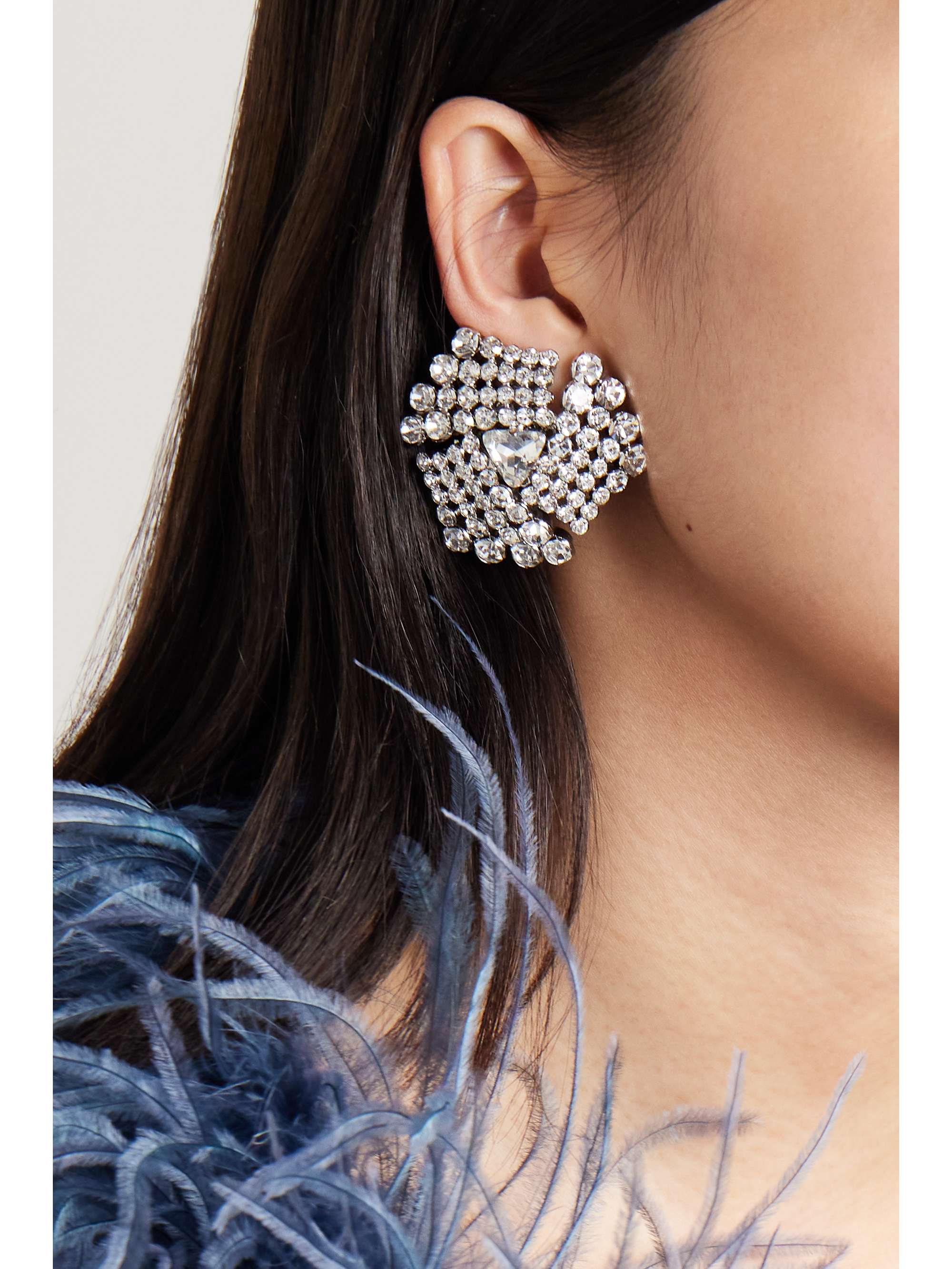 ALESSANDRA RICH Silver tone crystal clip earrings NET A PORTER