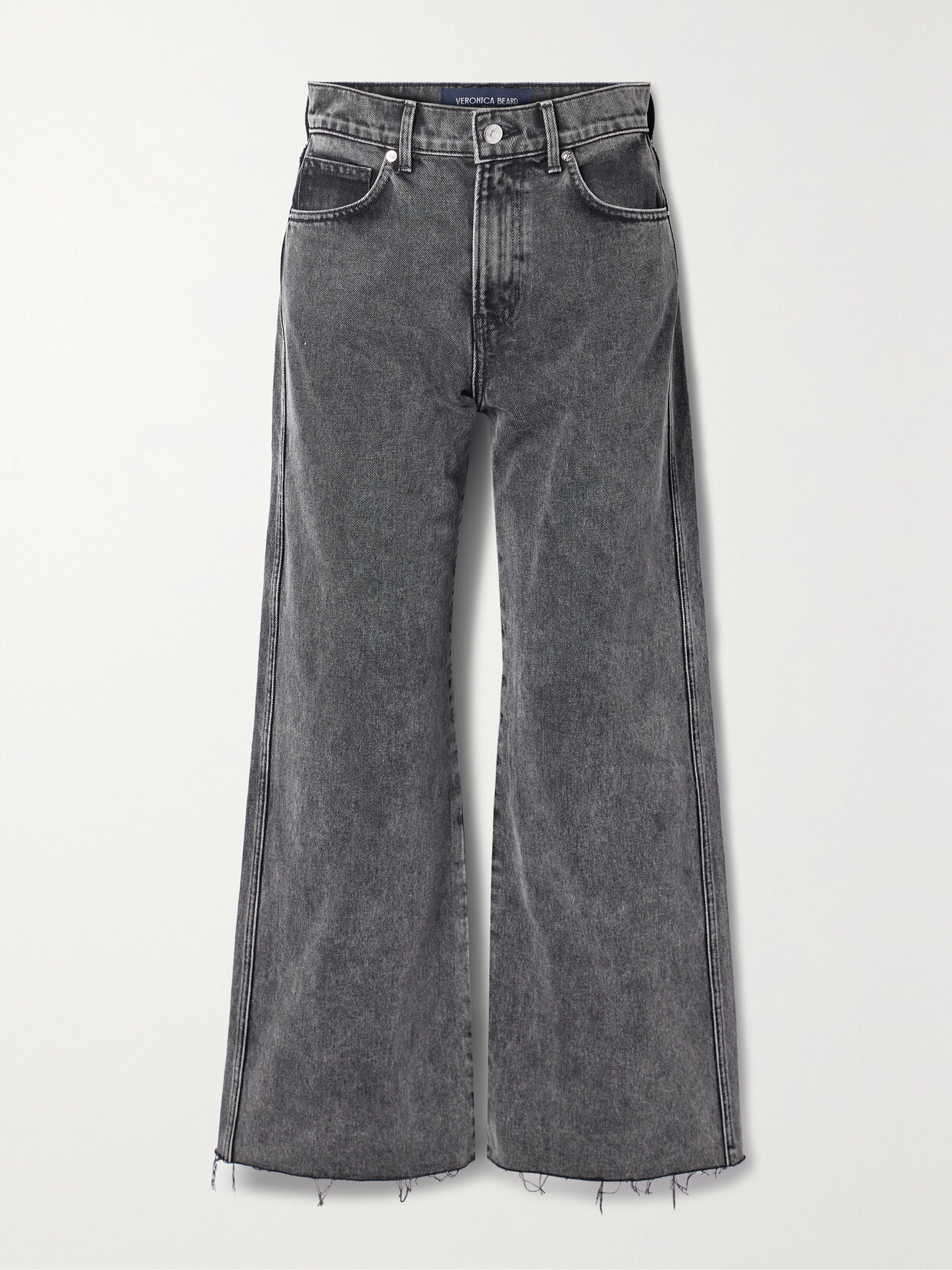 Shop Veronica Beard Taylor Cropped Frayed High-rise Wide-leg Jeans In Gray