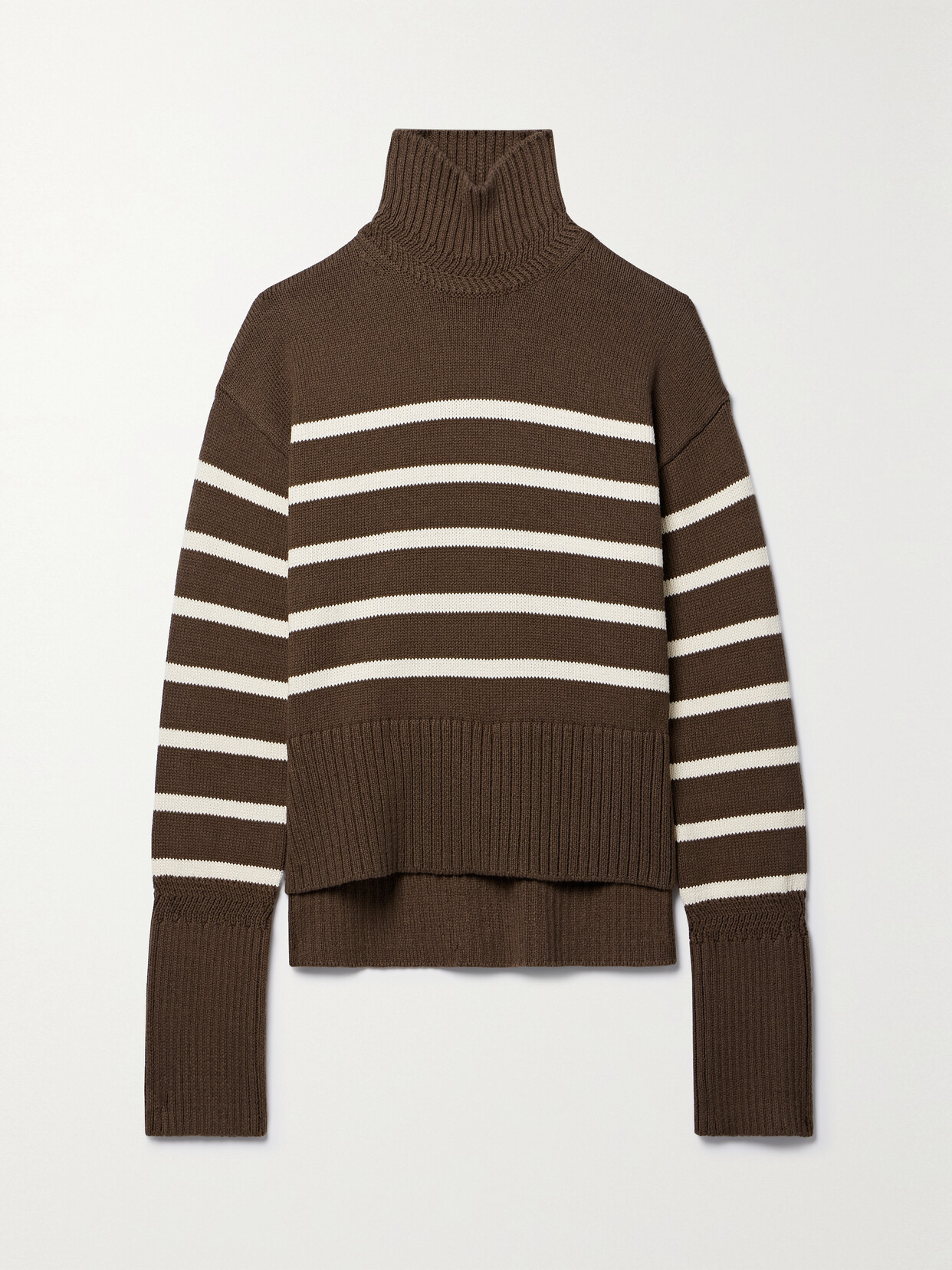 Veronica Beard - Lancetti Striped Cotton Turtleneck Sweater - Brown