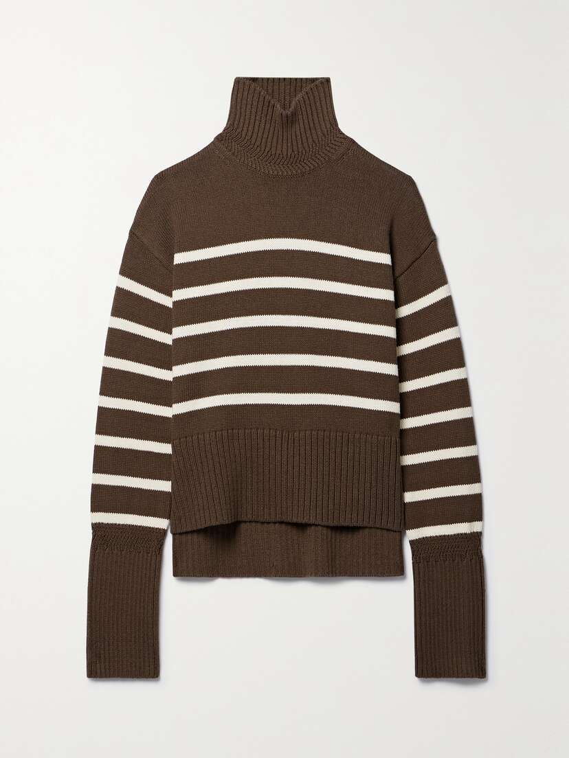 Veronica Beard Lancetti Striped Cotton Turtleneck Sweater - x large