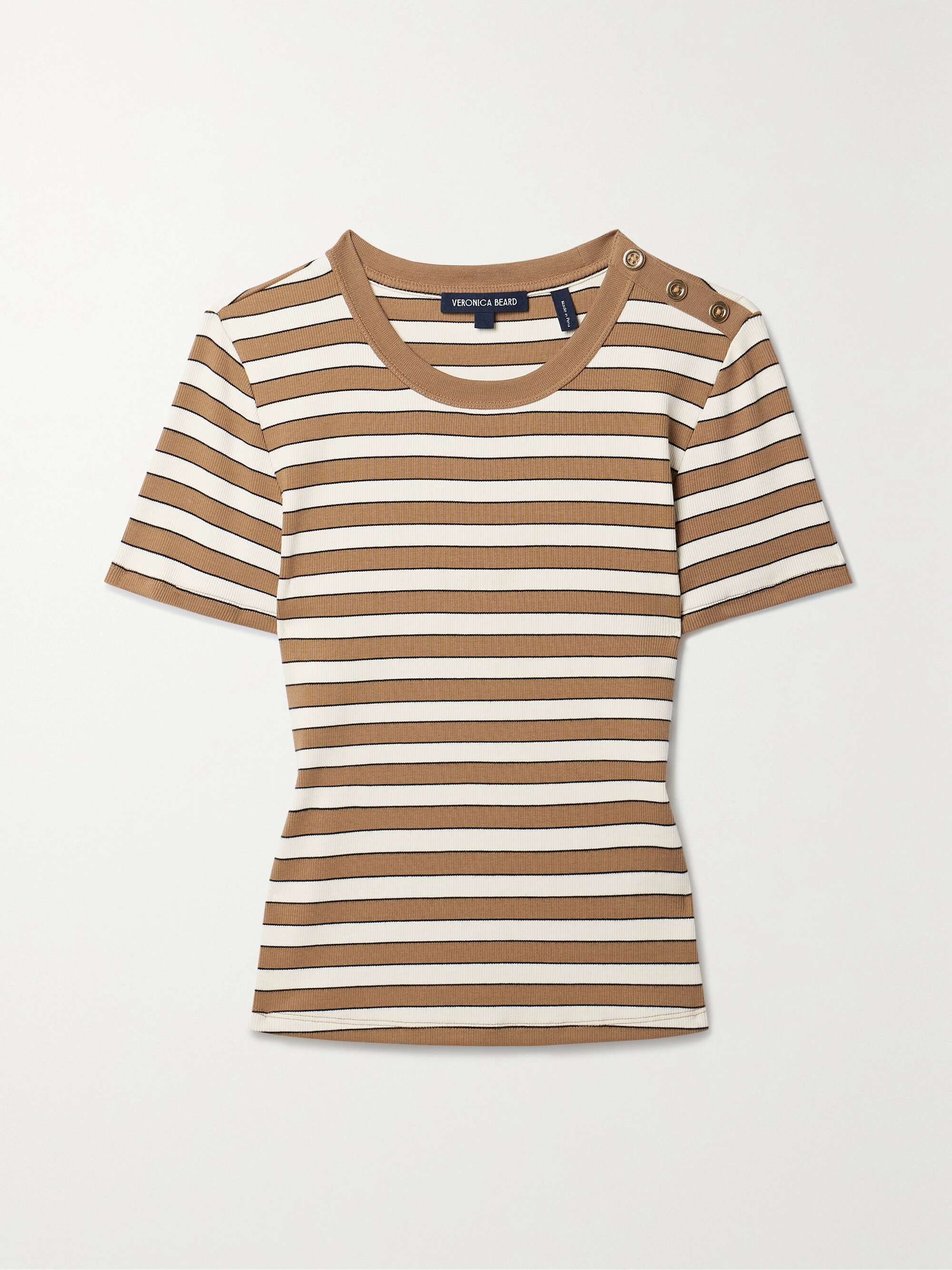 brown and white striped t shirt