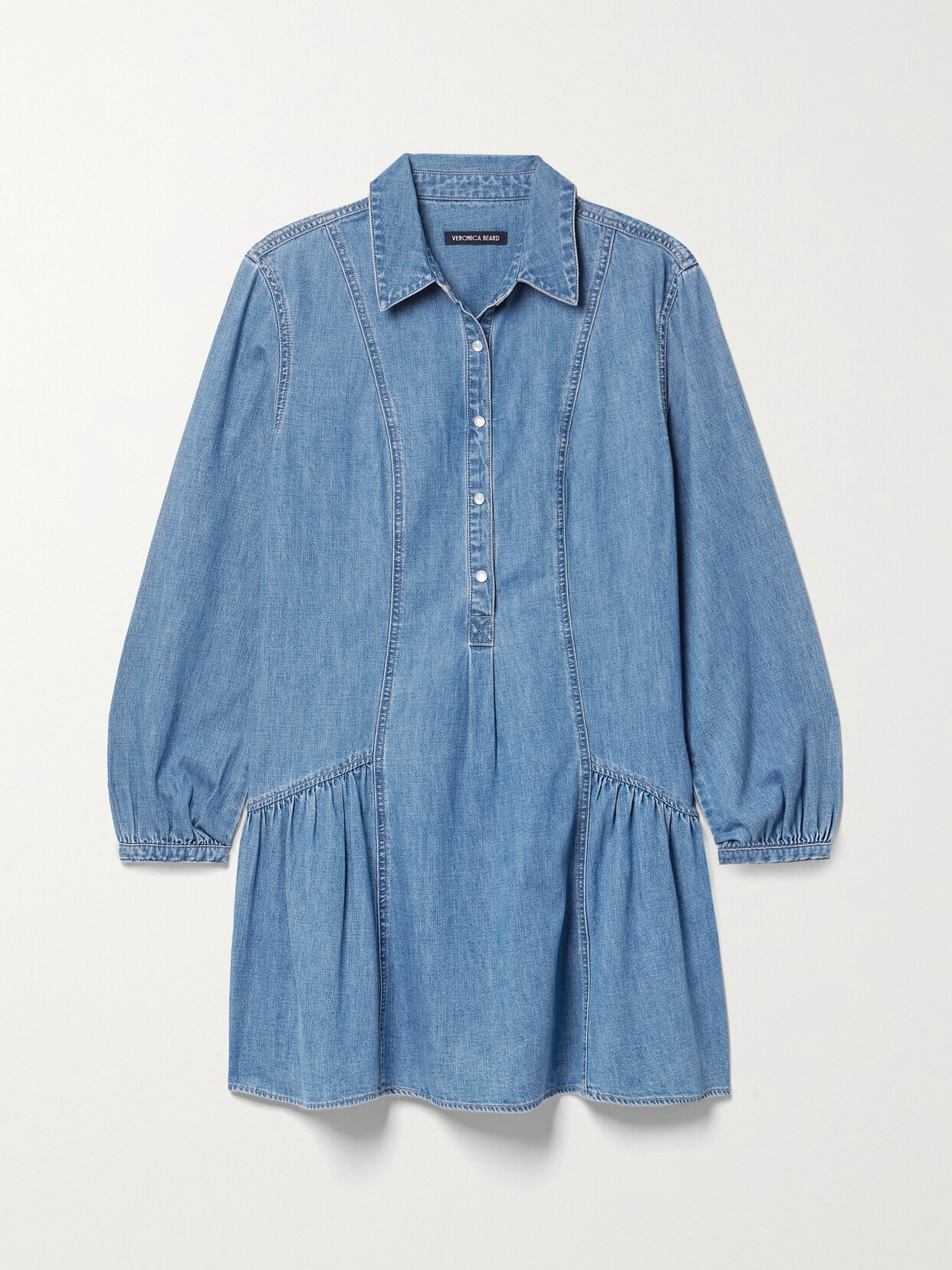 Veronica Beard - Chaia Gathered Denim Mini Dress - Blue