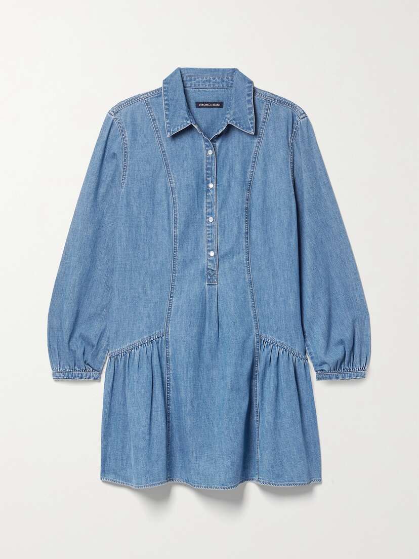 Veronica Beard Chaia Gathered Denim Mini Dress
