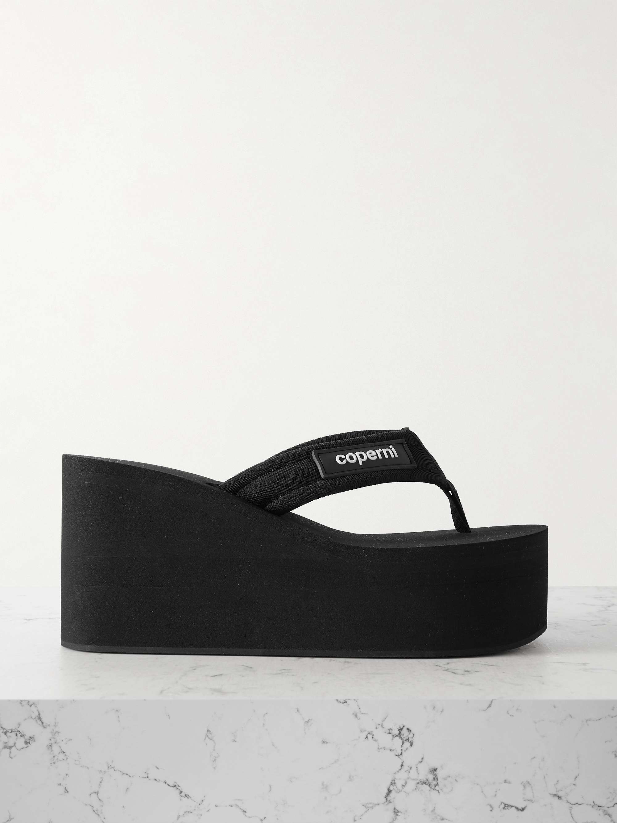 Black wedge flip shop flops