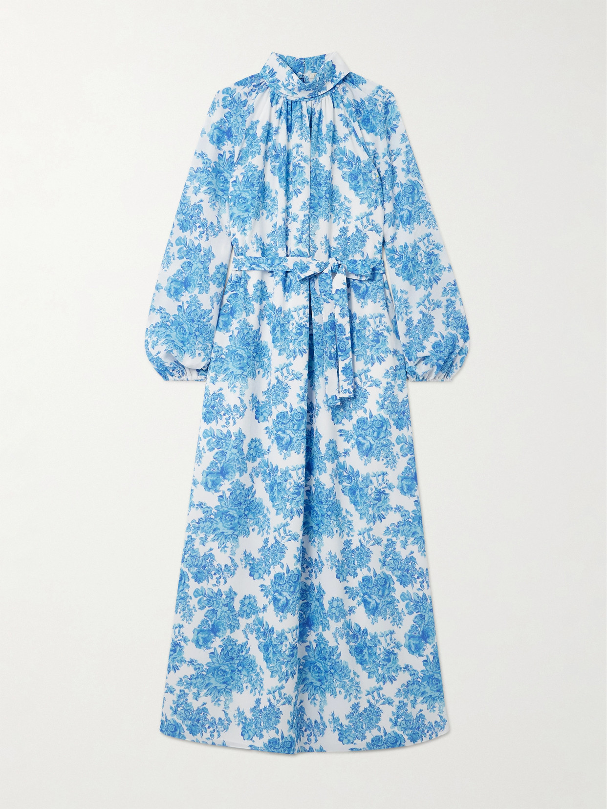 Emilia Wickstead Elanda Belted Floral-print Crepe Maxi Dress In Blue