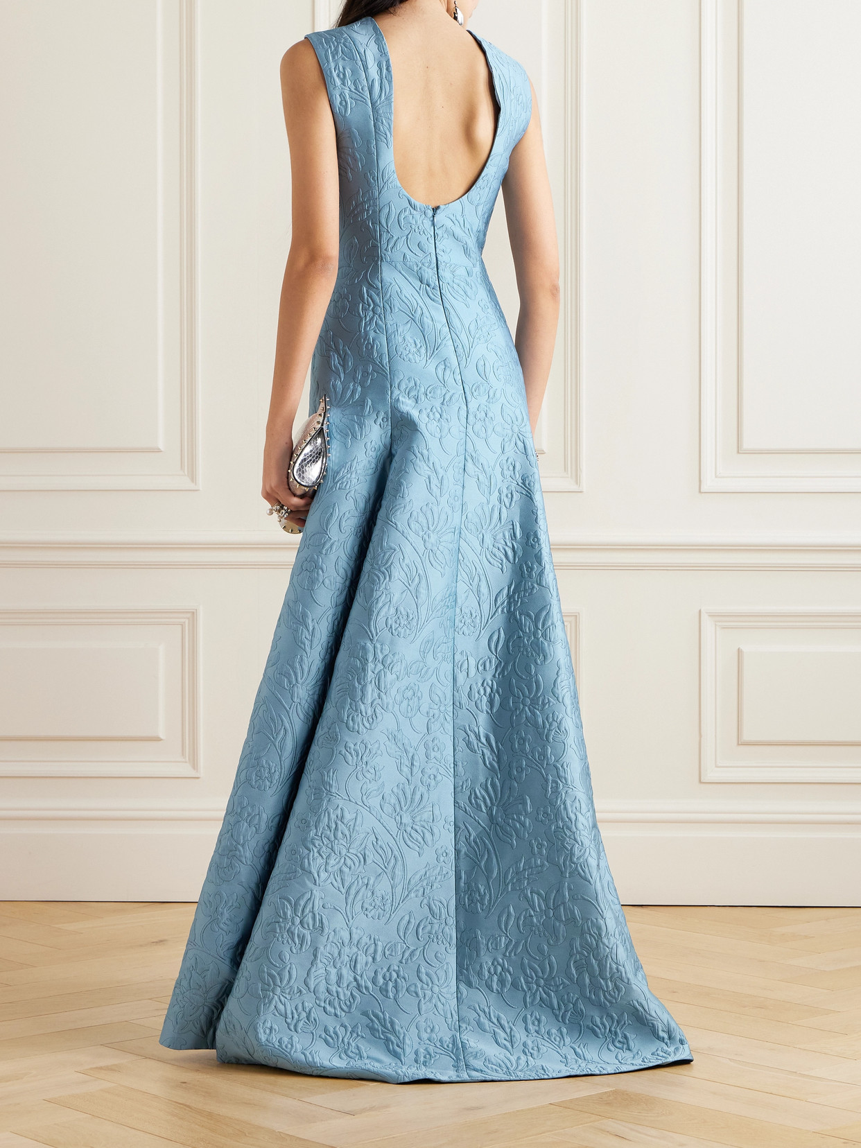 Shop Emilia Wickstead Malcolm Open-back Cloqué Maxi Dress In Blue