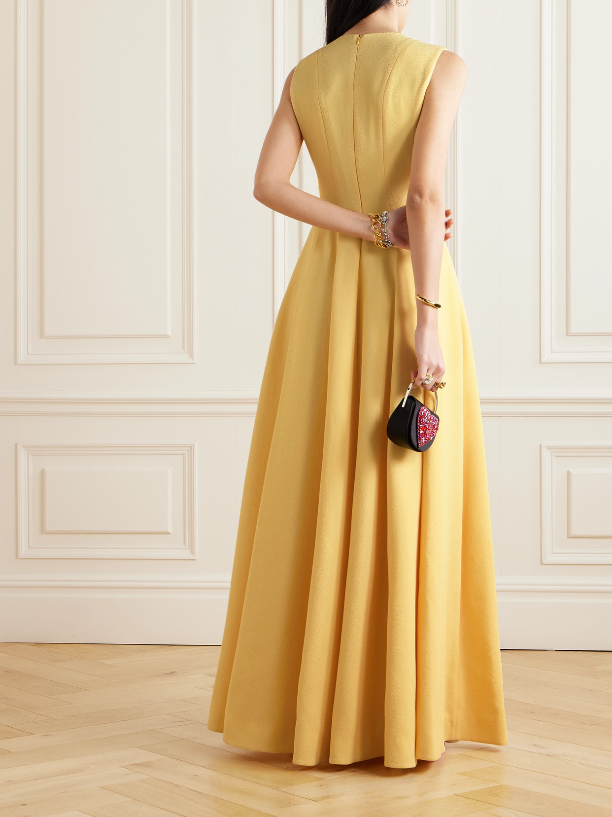 Shop Emilia Wickstead Marlease Pleated Stretch-crepe Gown In Yellow