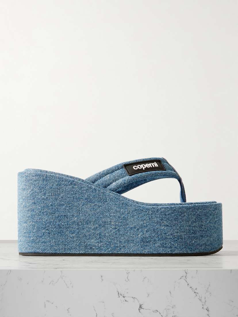 Coperni Logo-appliquéd Denim Wedge Flip Flops